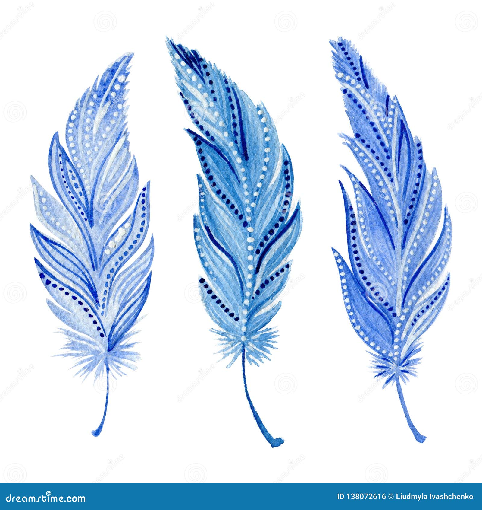 Blue feathers stock photo. Image of closeup, watercolor 138072616