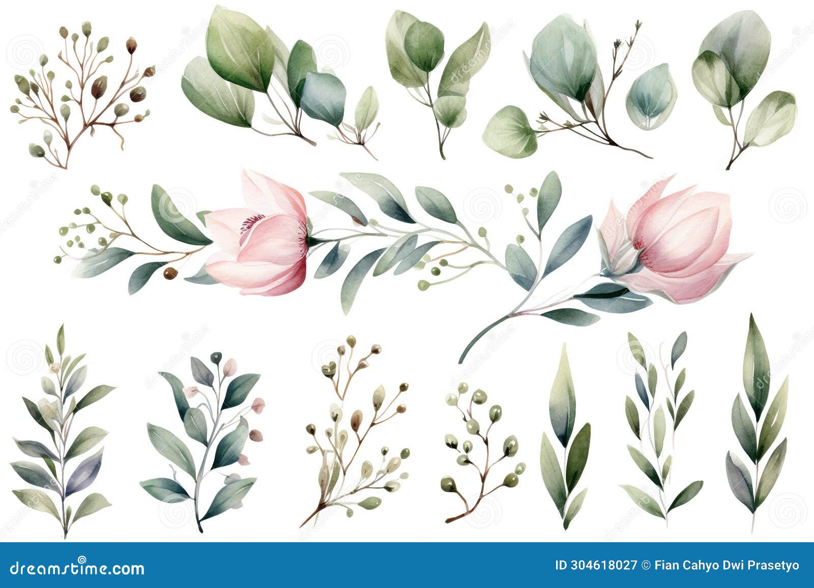 Set of Watercolor Floral Frame Border with Pink Rose Stock Illustration ...