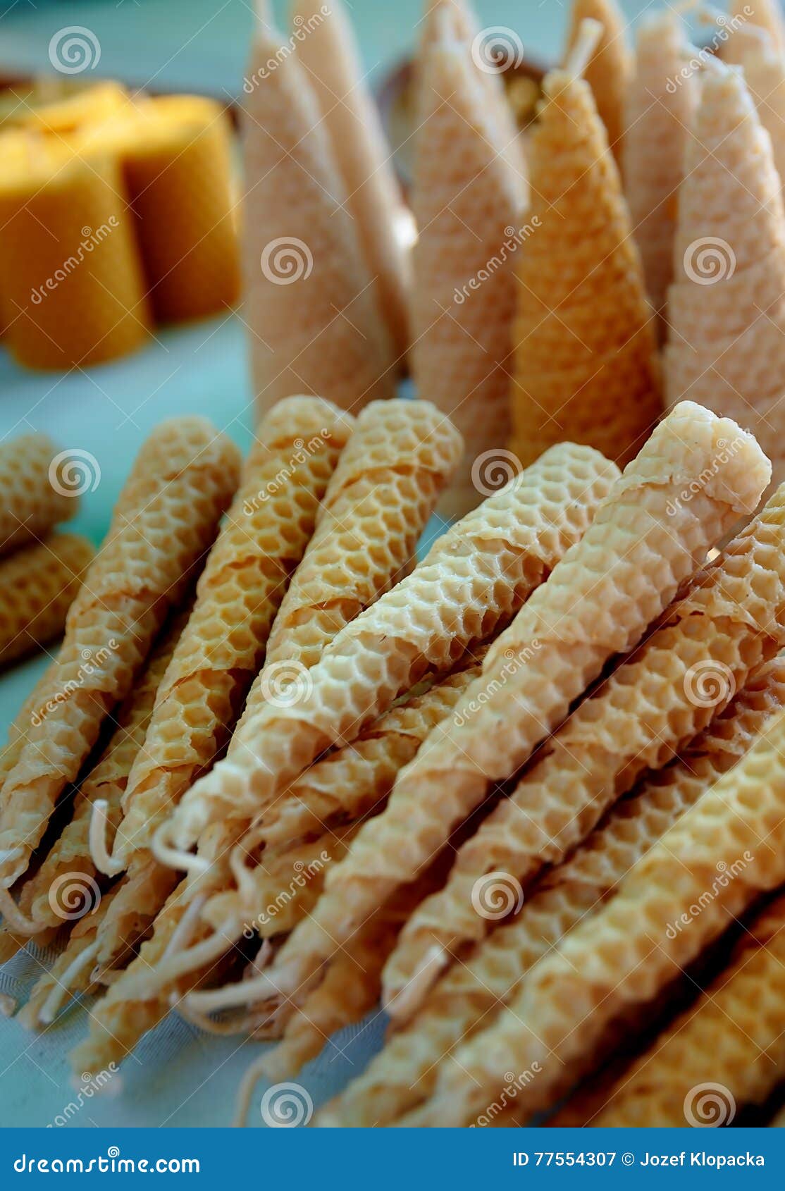 Set of Wax Candles of Different Shapes and Structures. Stock Image