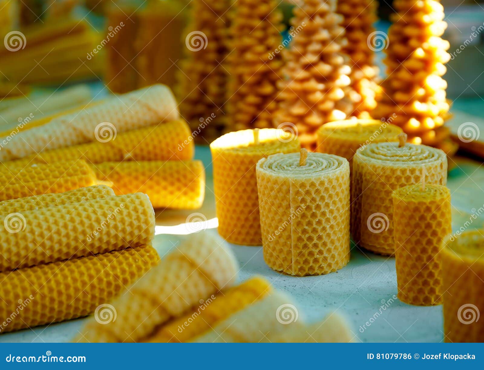 Set of Wax Candles of Different Shapes and Structures. Stock Photo