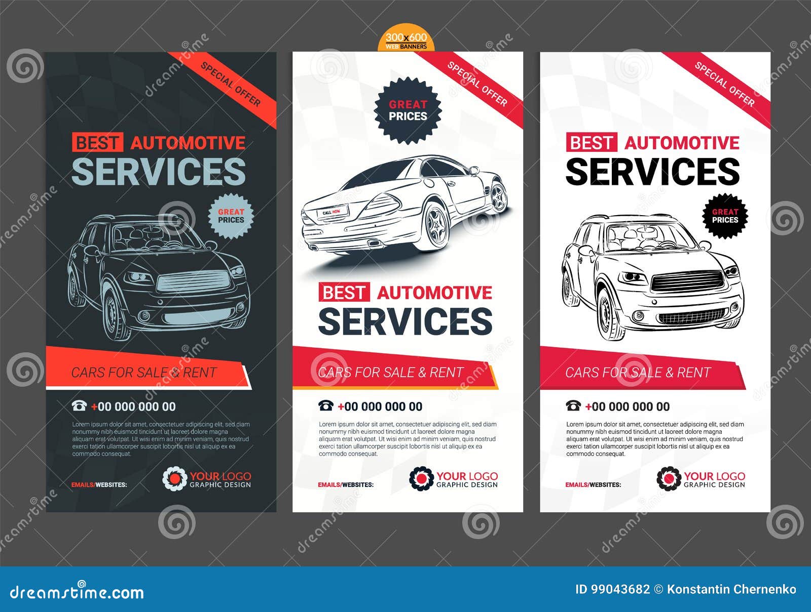 A Set Of Web Automotive Services Banners Collection Layouts. Stock