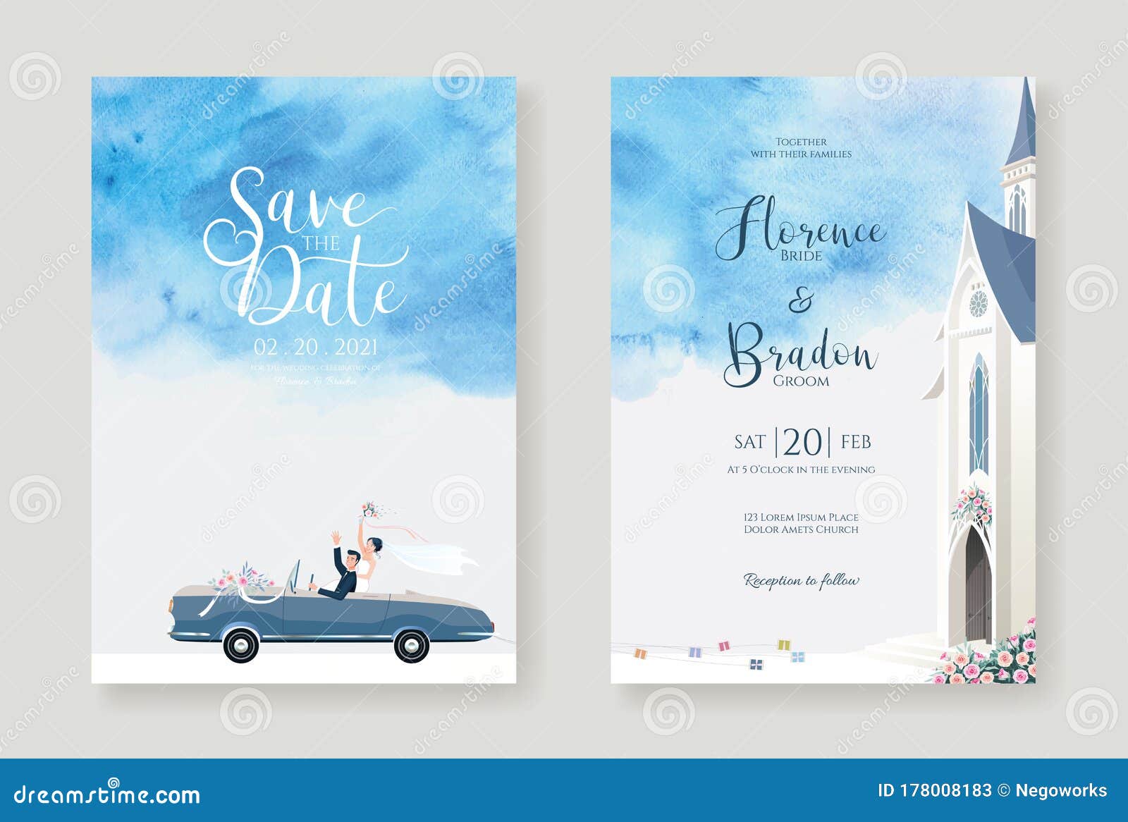 Set of Wedding Cards, Invitation, Save the Date Template. Newlywed For Church Wedding Invitation Card Template