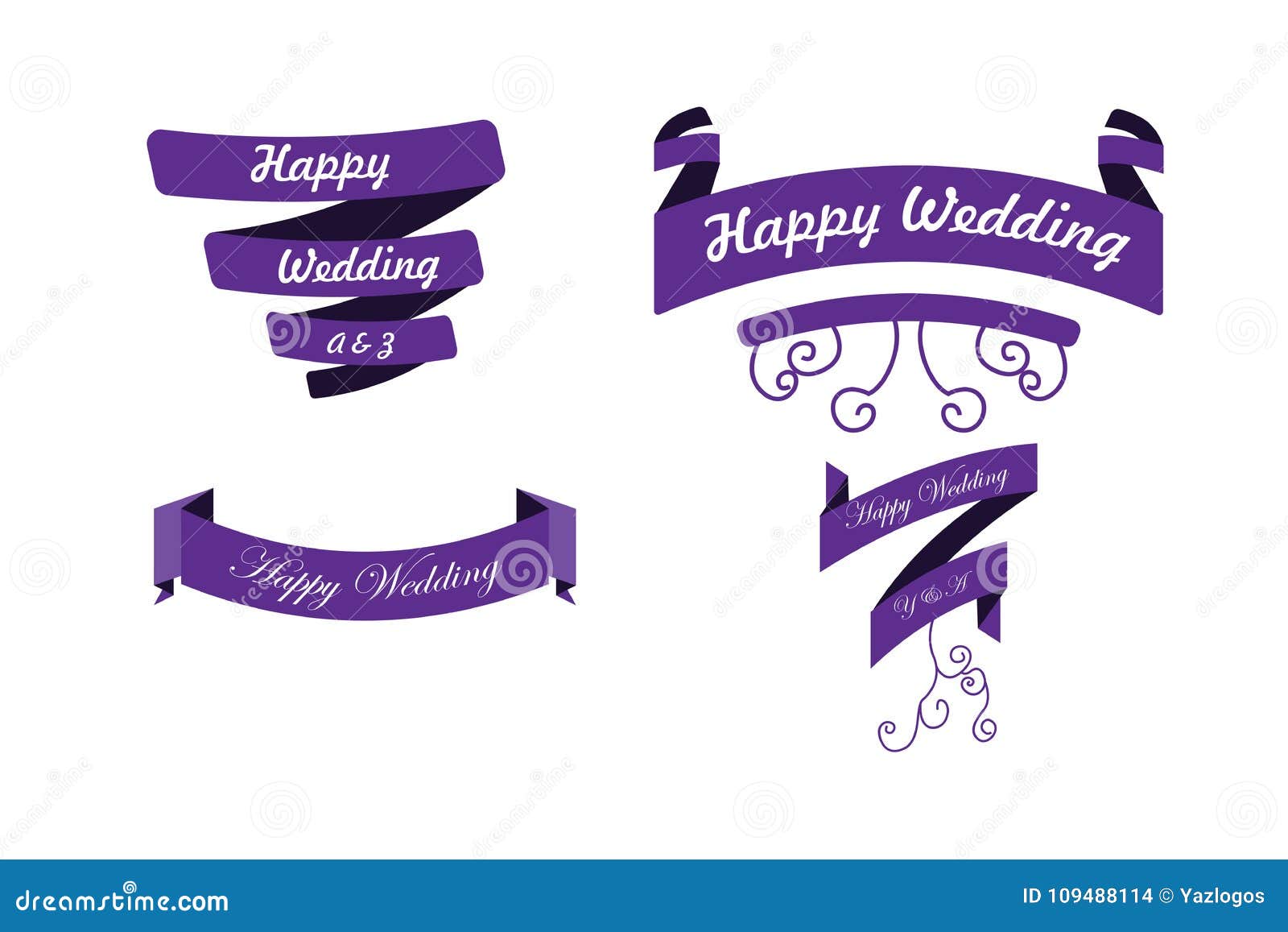 Set of Wedding Laurel. Set of Wedding Ribbon Stock Vector - Illustration of  happy, frame: 109488114