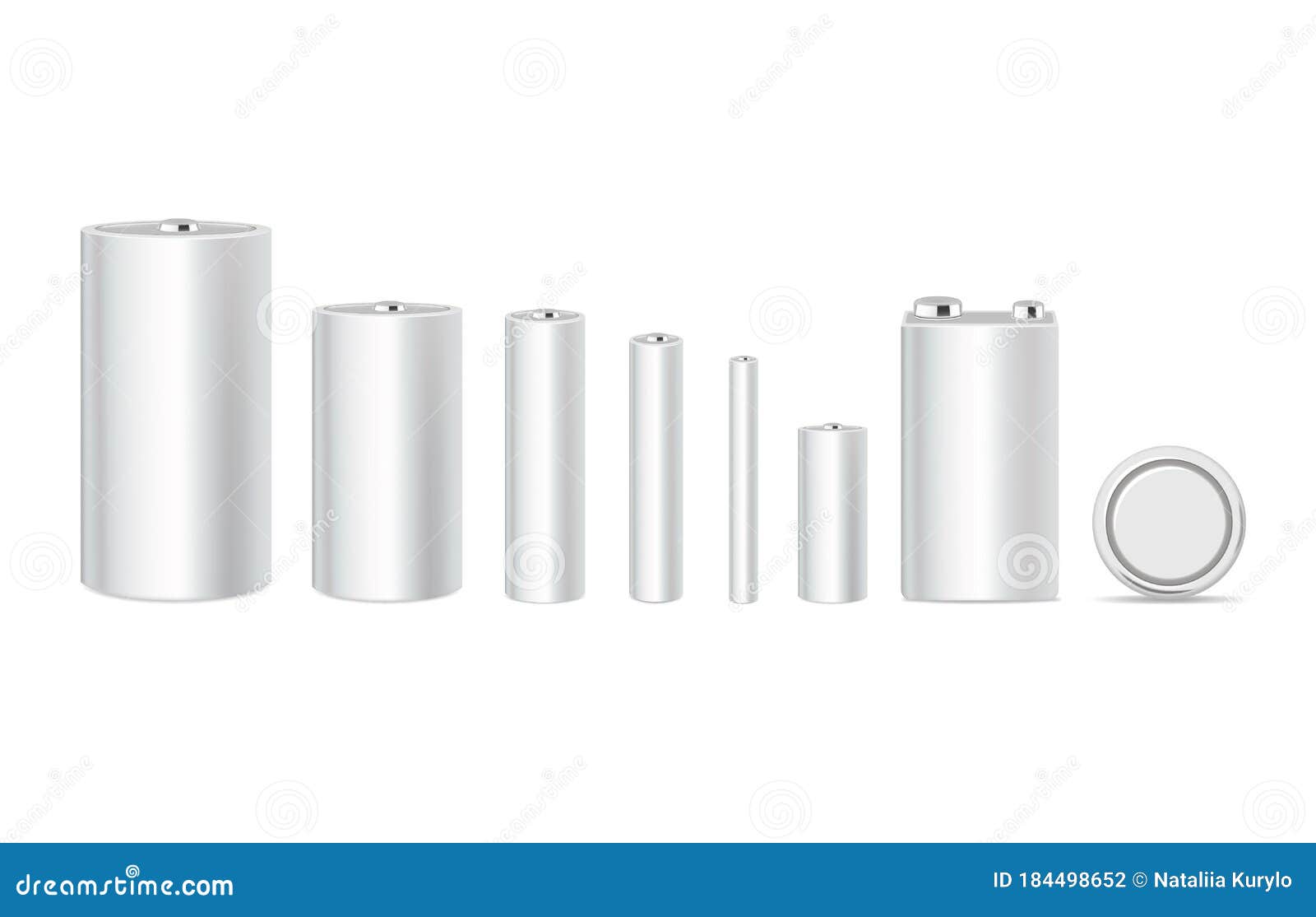 Set Of Batteries Of Different Sizes. AAAA, AAA, D, C And AA