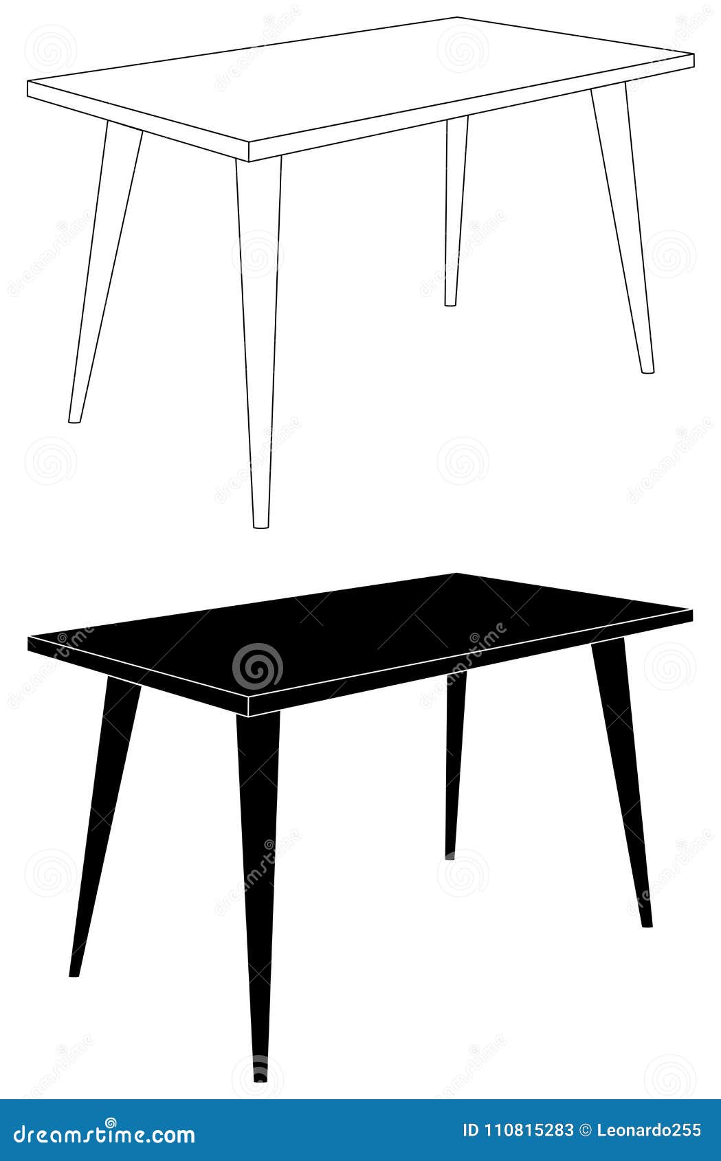 Set of White and Black Tables Isolated on White Background Stock Vector