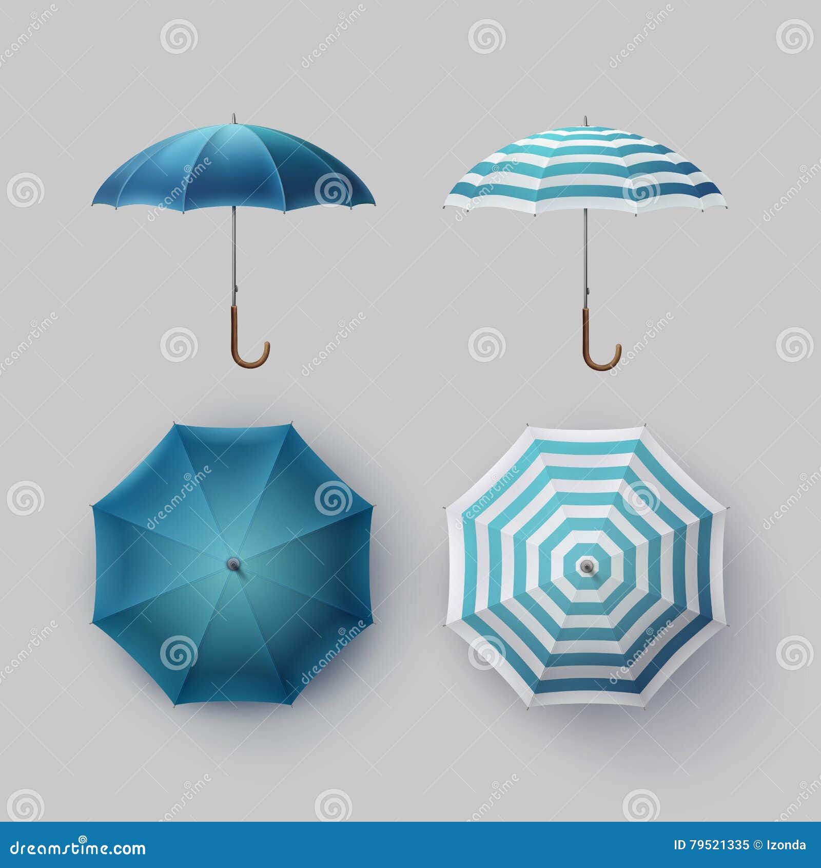 Download Set Of White Blue Striped Round Rain Umbrella Stock Vector ...