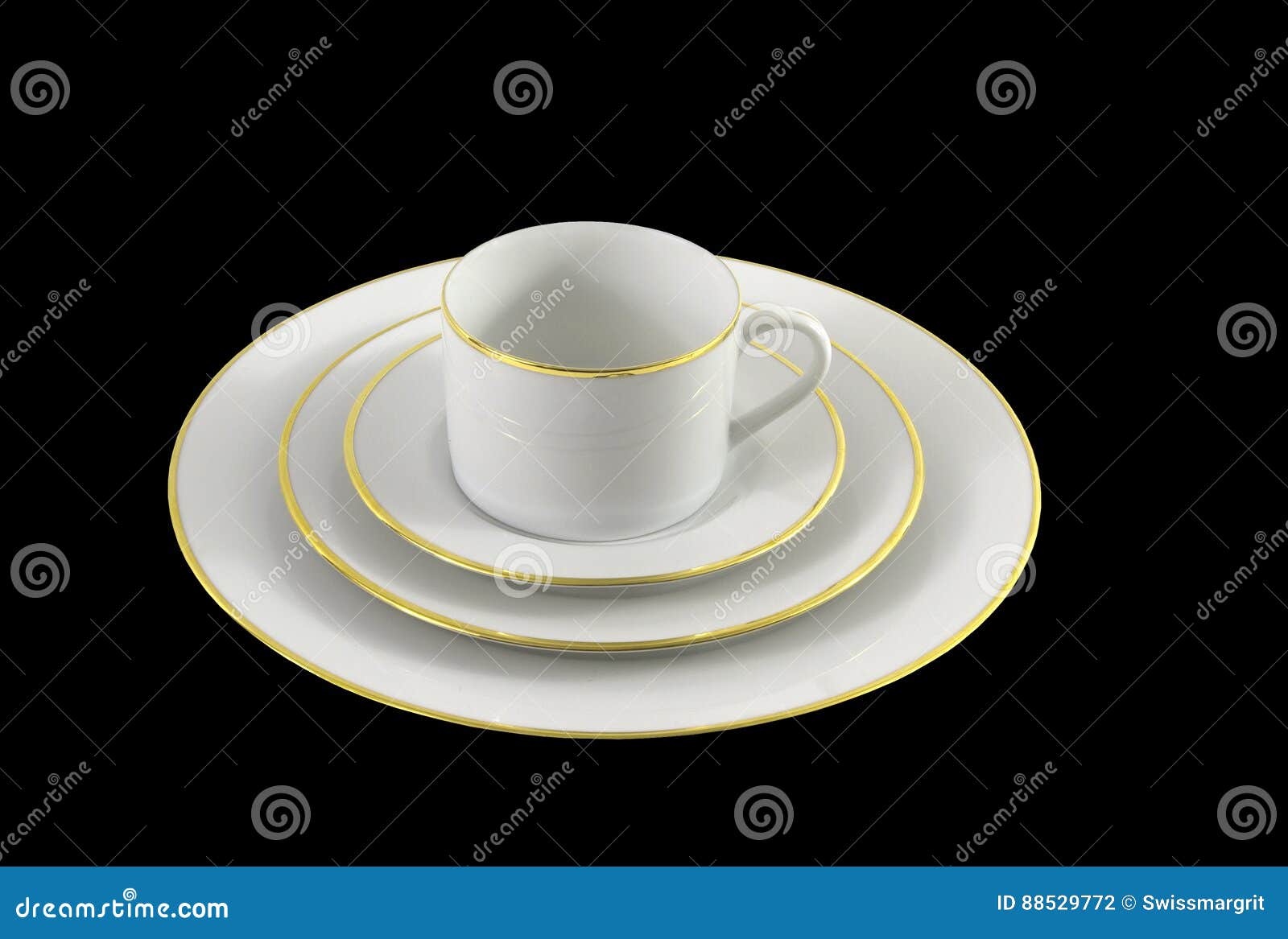 Set of White Dinnerware with Gold Trim Stock Photo Image of restaurant, porcelain 88529772