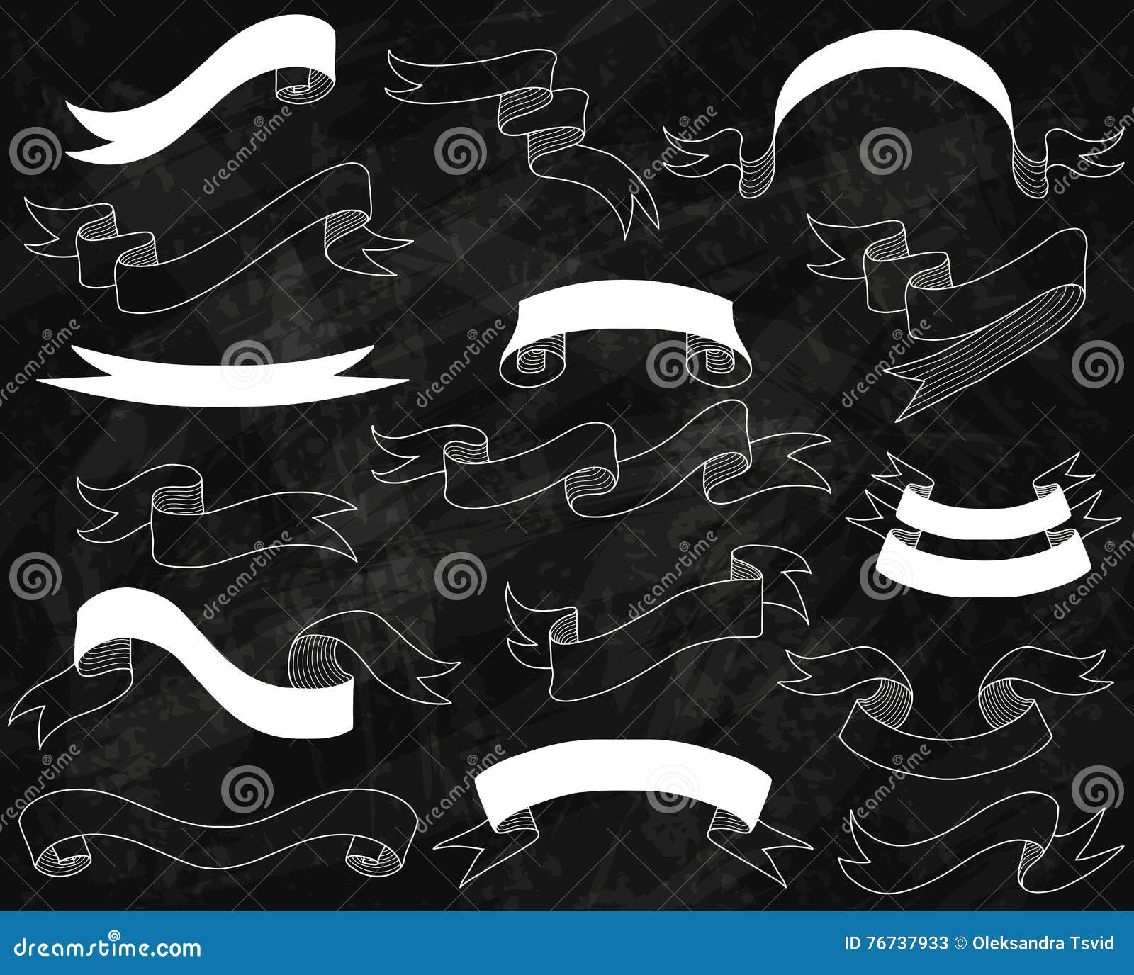 Set of White Hand Drawing Ribbons Stock Vector Illustration of chalk, decoration 76737933