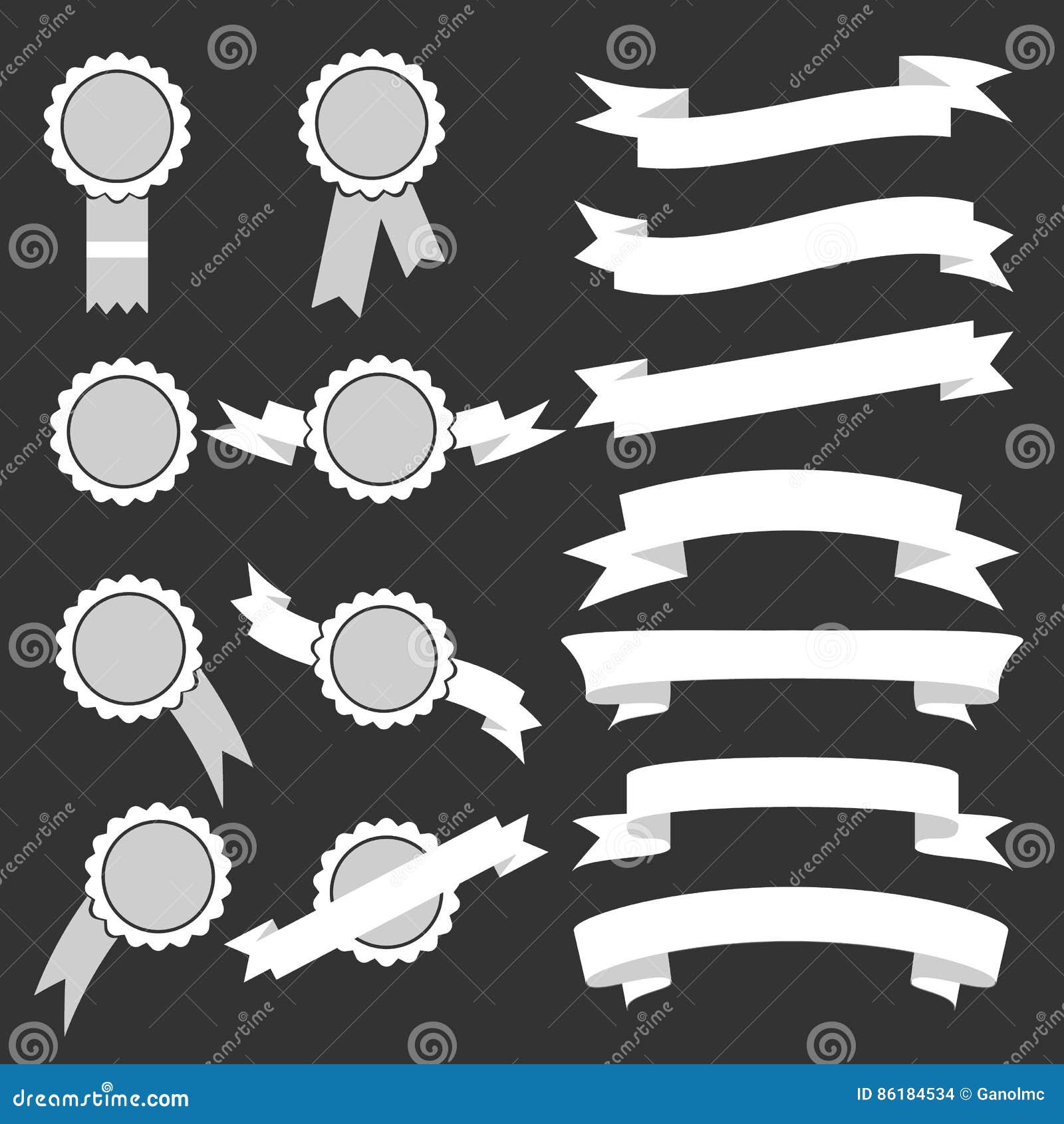 Set of White Ribbons and Stamps. Vector Illustration Stock Vector