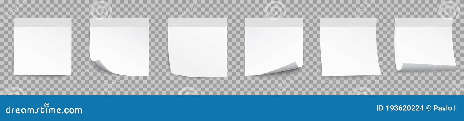 set white sticky papers on transparent background, collection stick note in white color , realistic post it notes