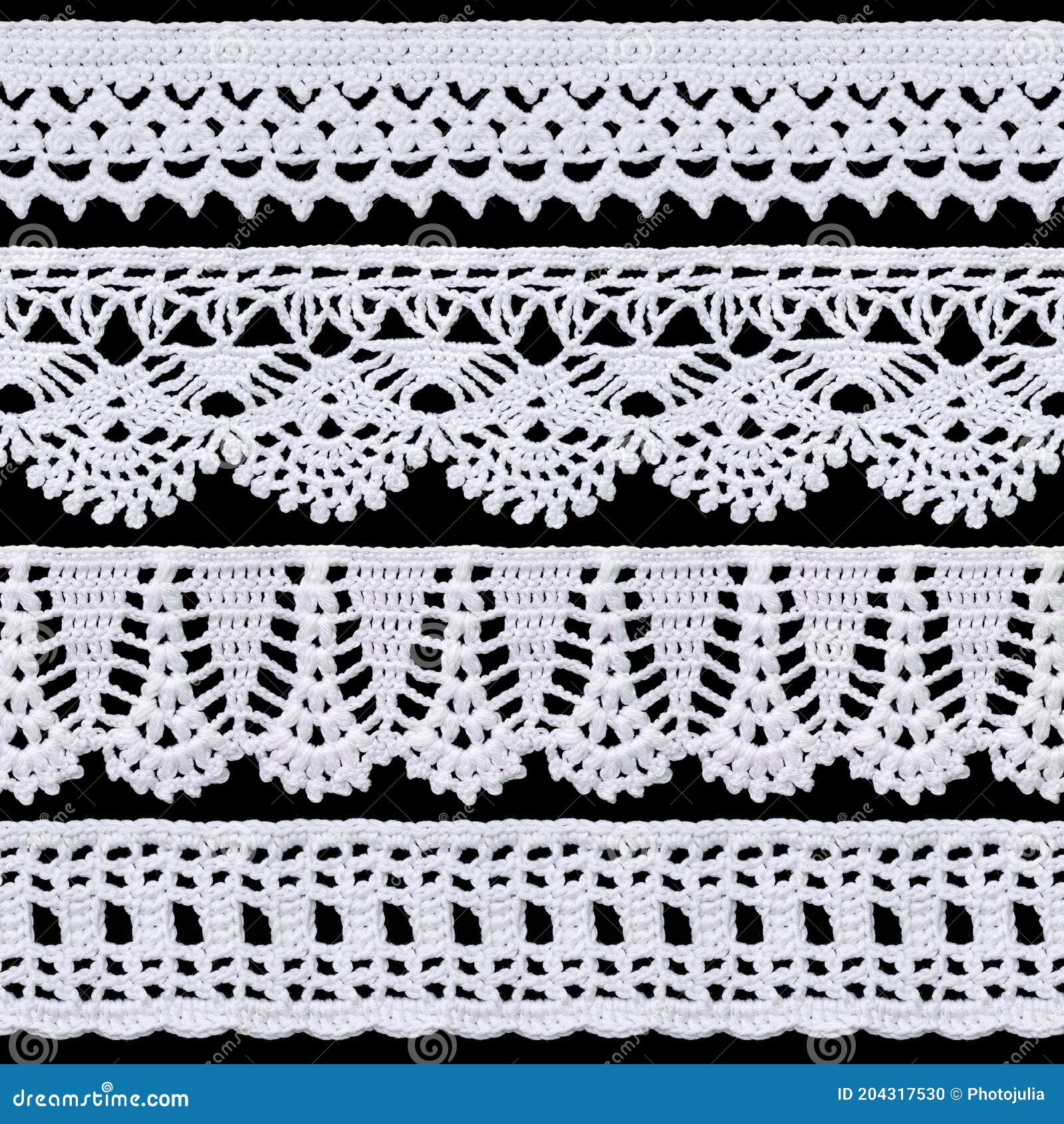 Set of White Tape Lace on a Black Background. Vintage Style. Material for  Stylish Graphic Decoration Stock Photo - Image of cotton, knitwear:  204317530