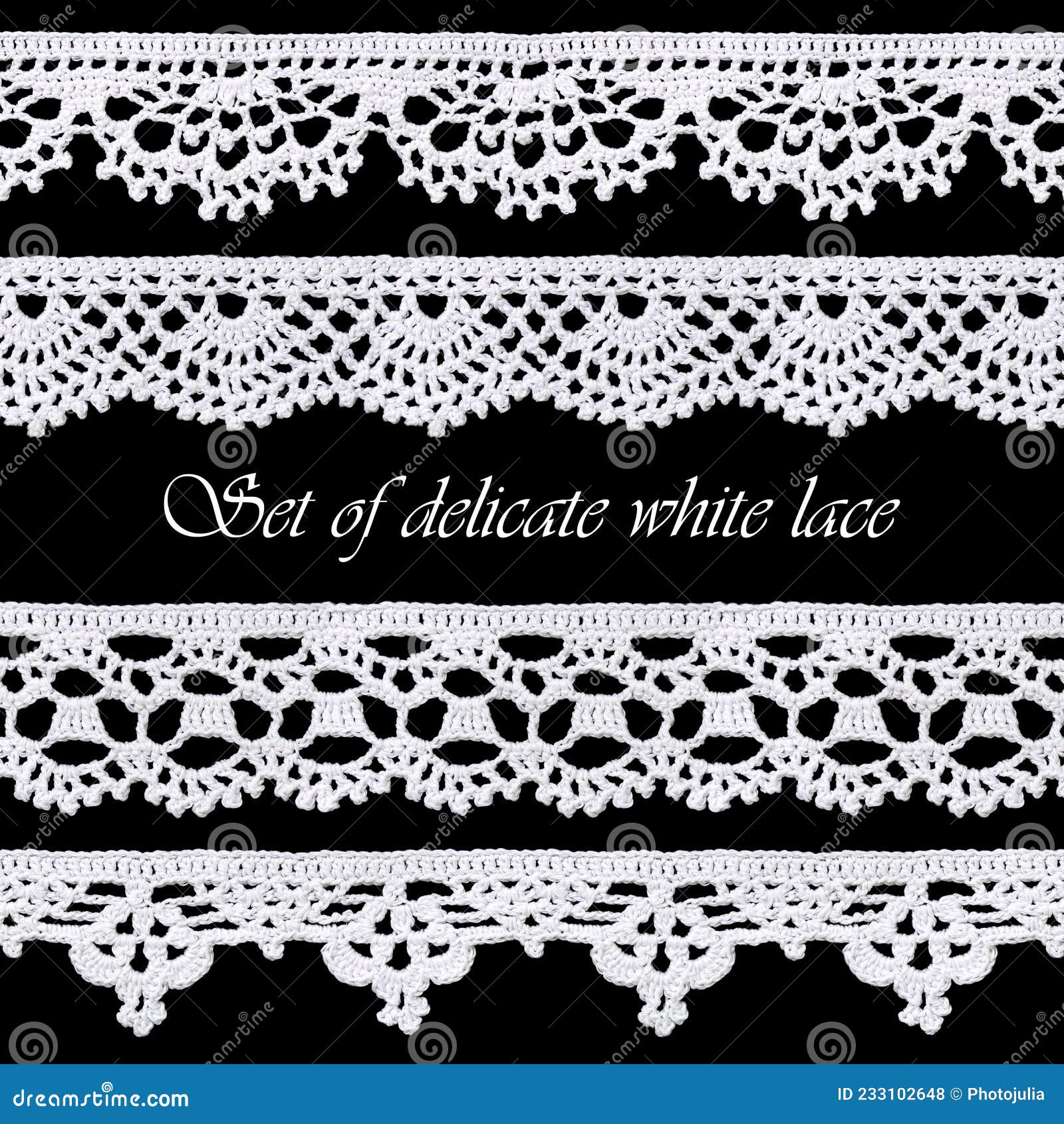 Set of White Tape Lace on a Black Background. Vintage Style. Material for  Stylish Graphic Decoration Stock Photo - Image of cotton, knitwear:  204317530