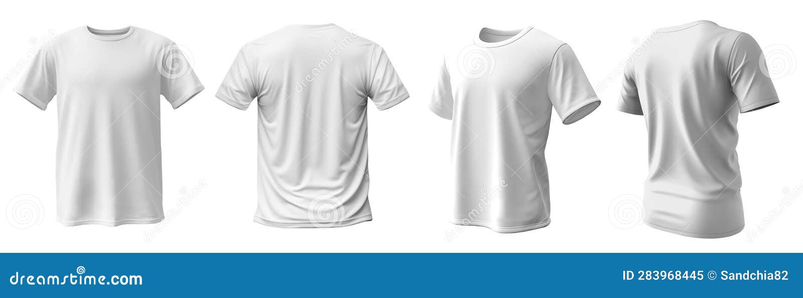 Set of White Tee T Shirt Round Neck Front, Back and Side View on ...