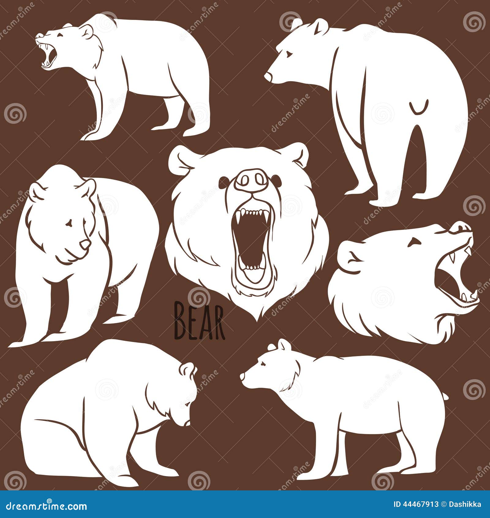 Set of Wild Bear Silhouettes on the Background. Stock Vector - Illustration  of bear, outline: 44467913, image size:1600x1690