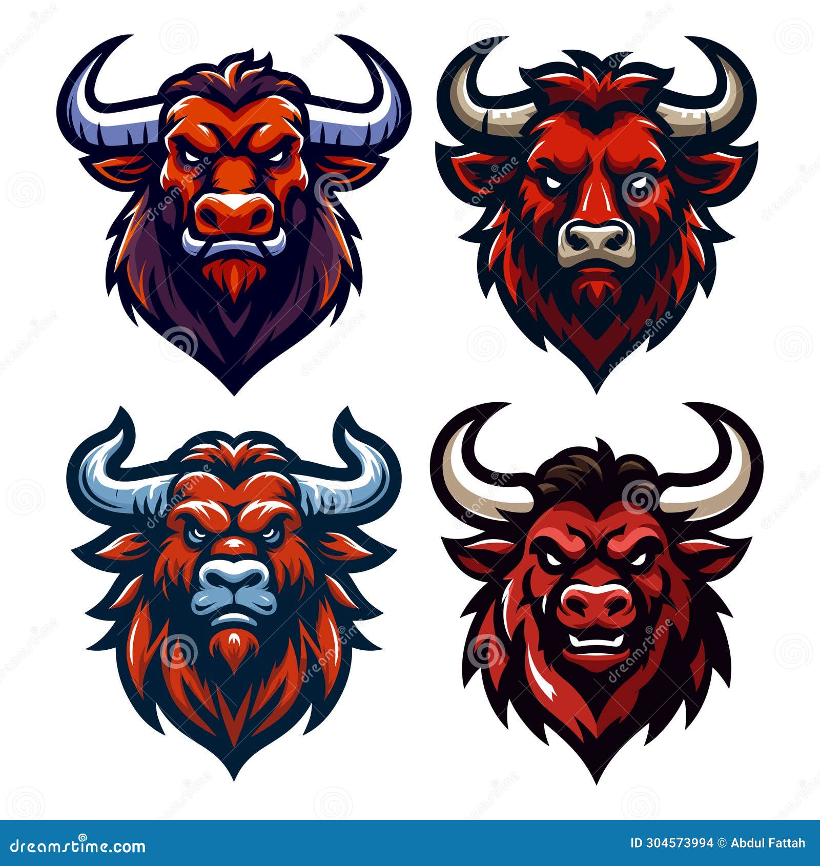 set of wild strong animal bull head face mascot   , logo template  on white background