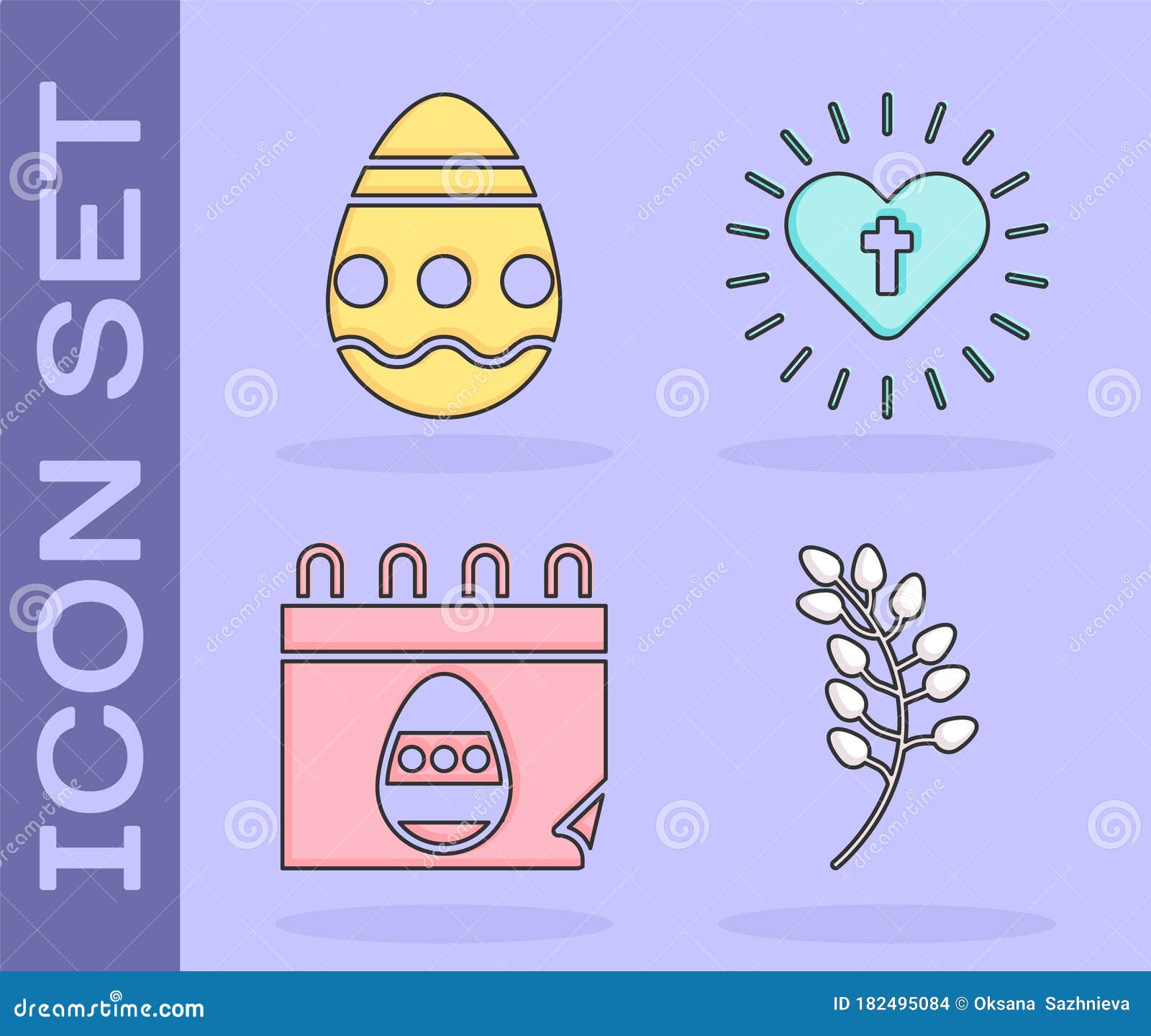 Set Willow Leaf, Easter Egg, Calendar with Easter Egg and Christian