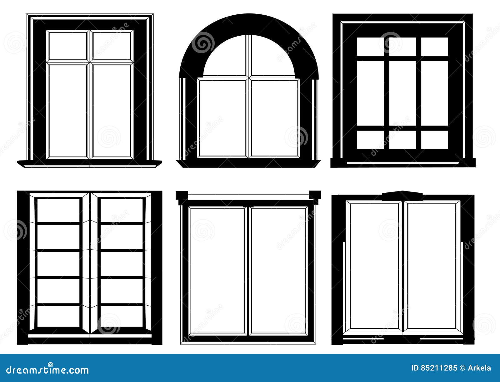 Set of Windows in Black Color Stock Illustration - Illustration of