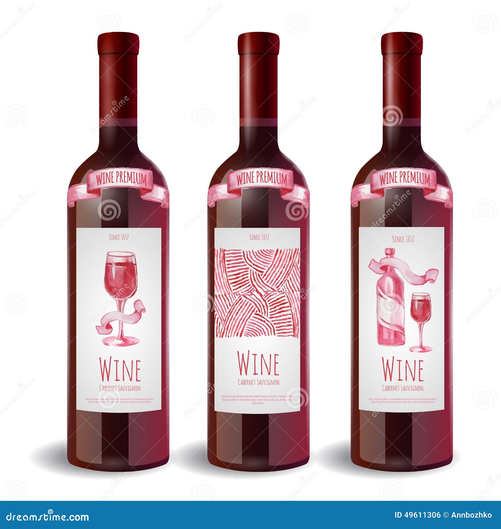Set of Wine Bottle with Label Stock Vector Illustration of border