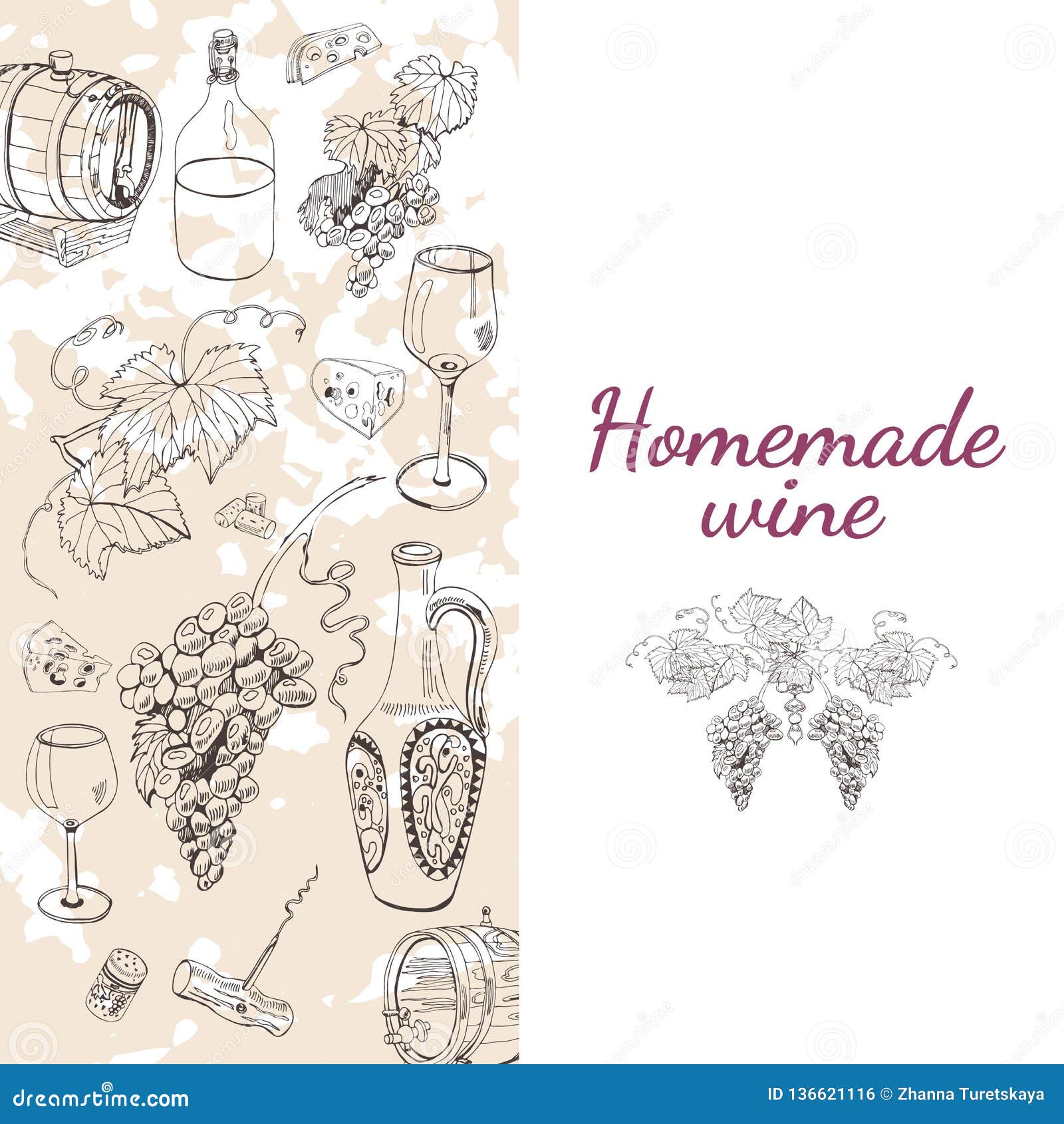set of wine product s.hand drawn sketch objects in retro style.