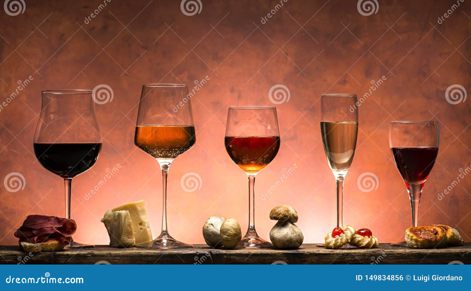 set of wines and food