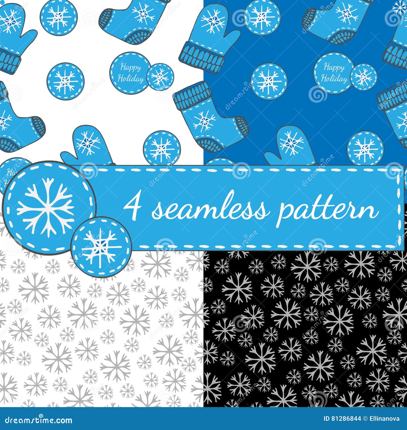 Set Winter Seamless Pattern with Snowflake, Mitten and Socks Stock ...