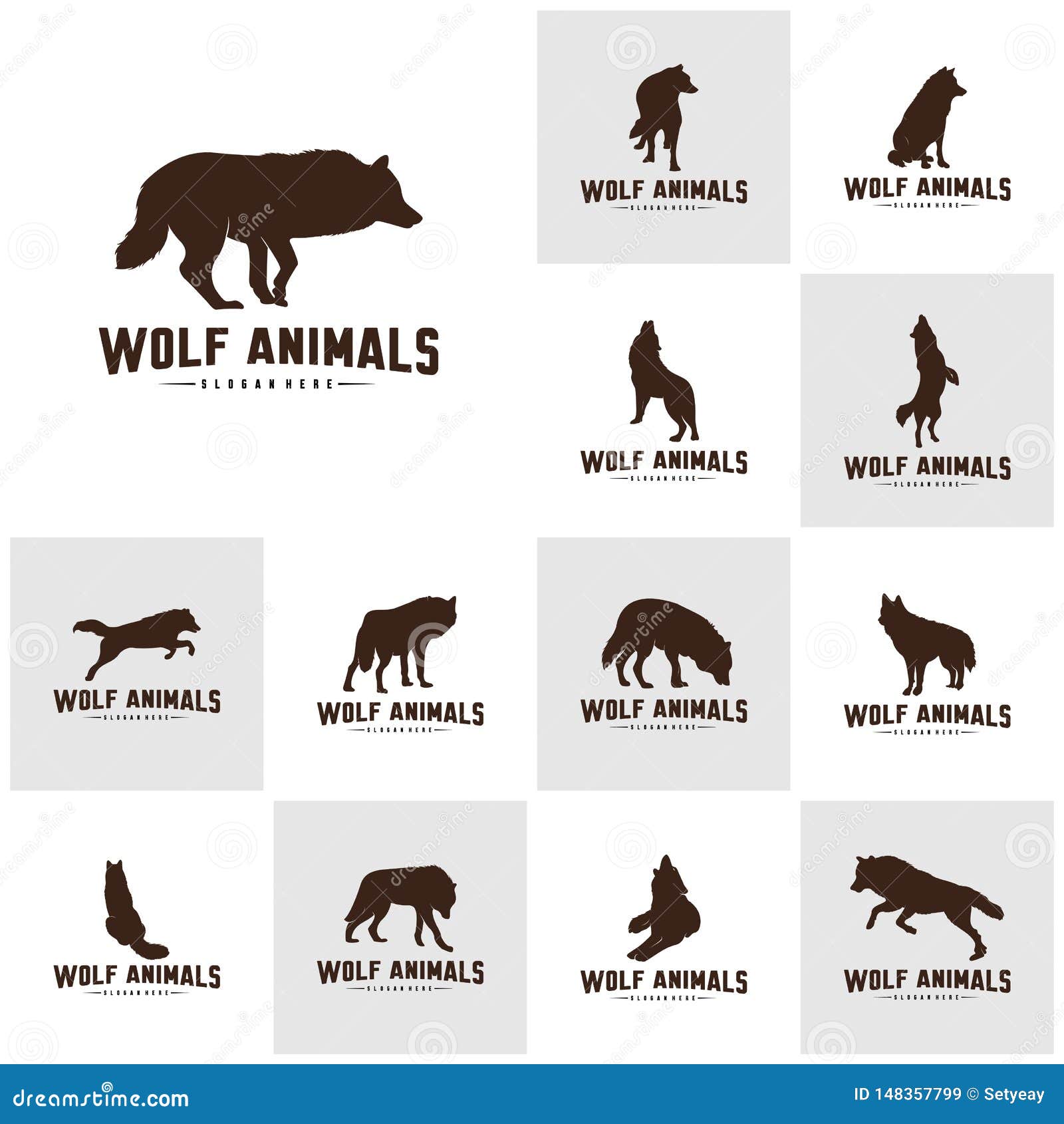 Set of Wolf Abstract Logo Design Vector Illustration. Wolf Logo
