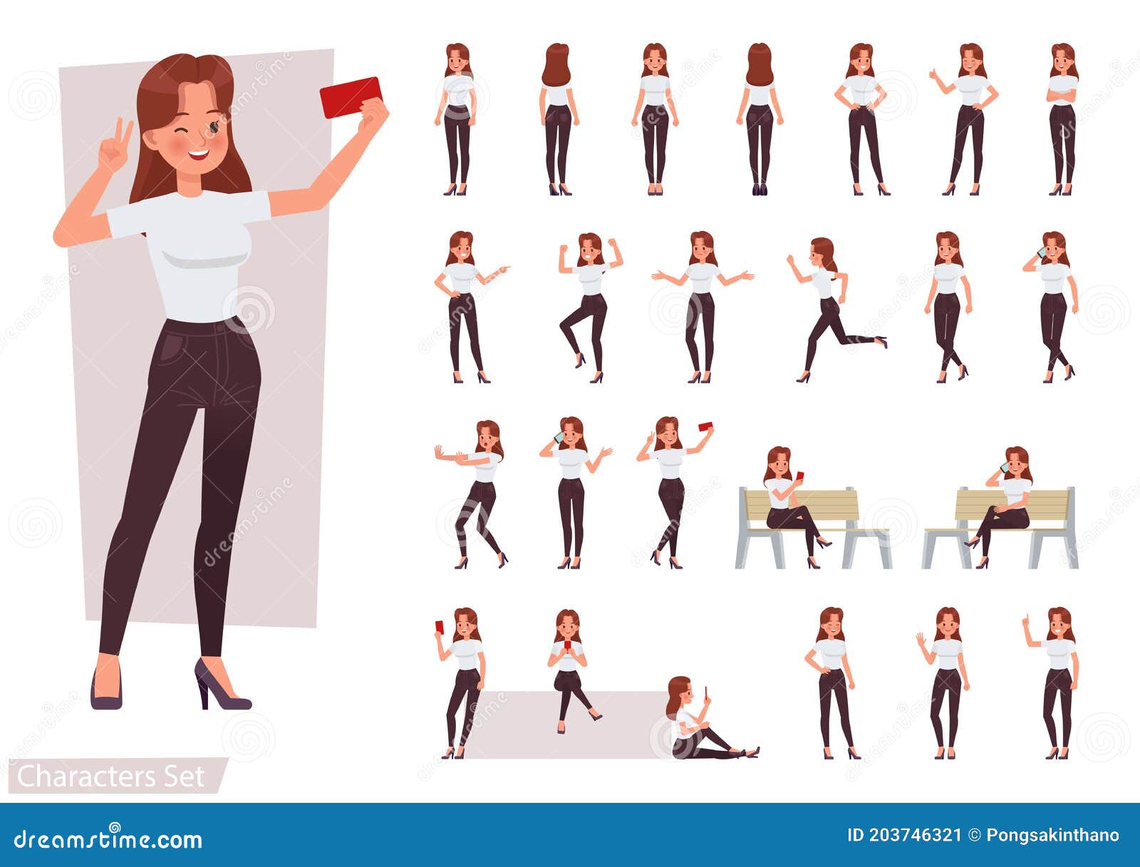 Set of Woman Character Vector Design. Presentation in Various Action ...