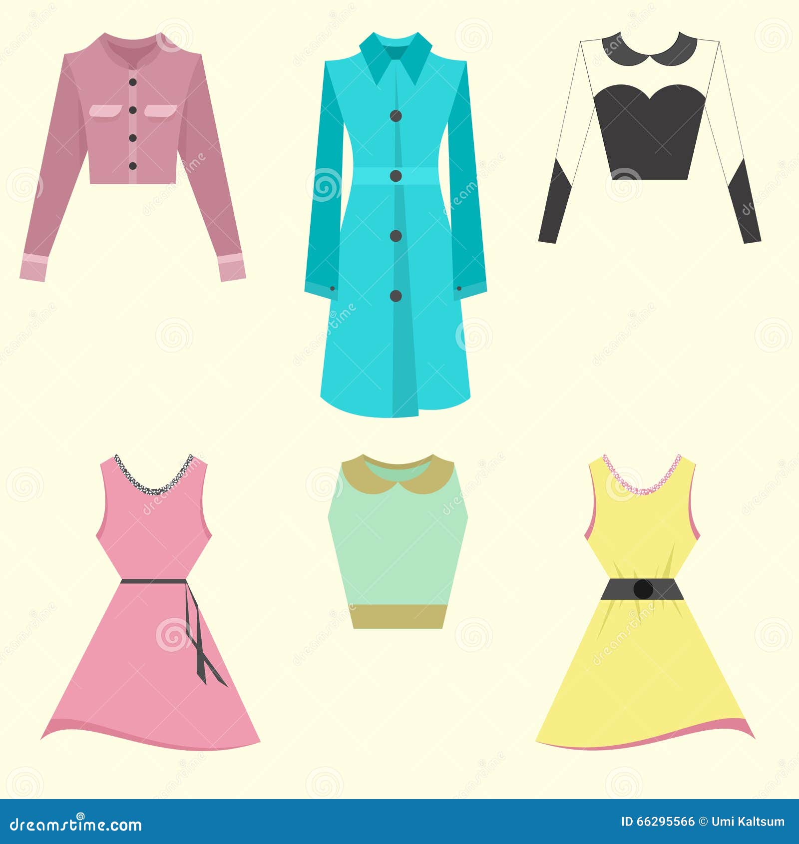 Set of Woman Cloth Flat Design Stock Vector - Illustration of stylish ...