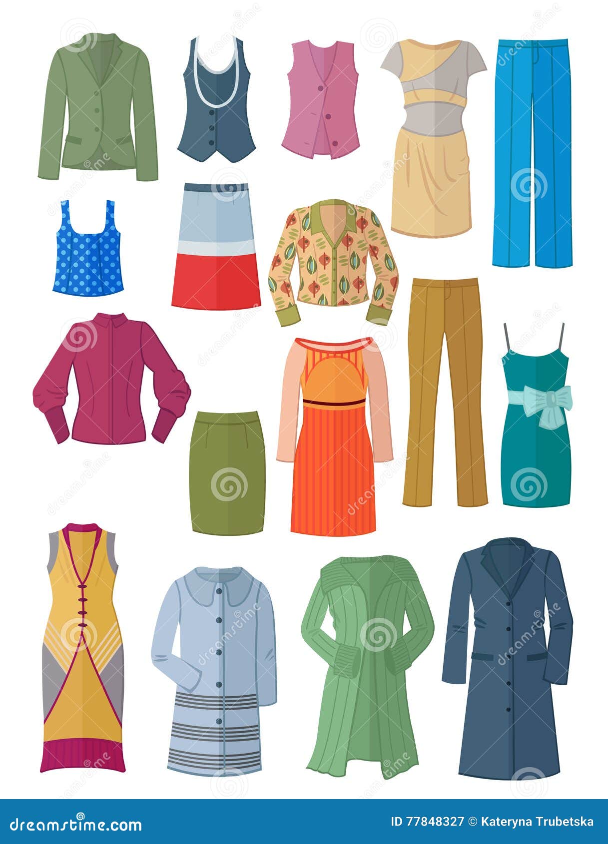 Set of Women Clothes in Flat Design Stock Vector - Illustration of flat ...