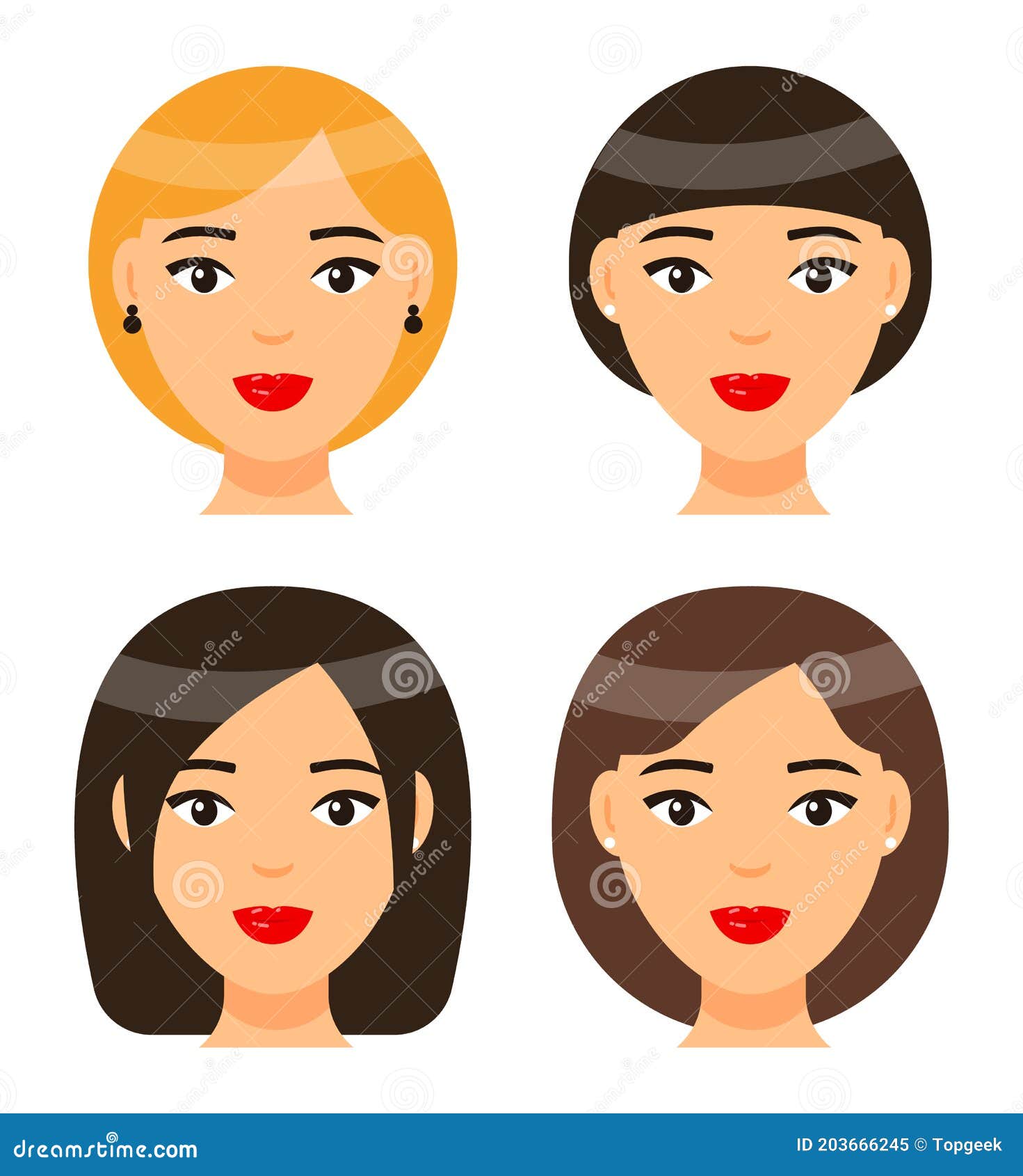 Set of Women with Different Haircuts or Hairstyles, Cartoon Character  Heads, Beautiful Female Faces Stock Vector - Illustration of isolated,  people: 203666245