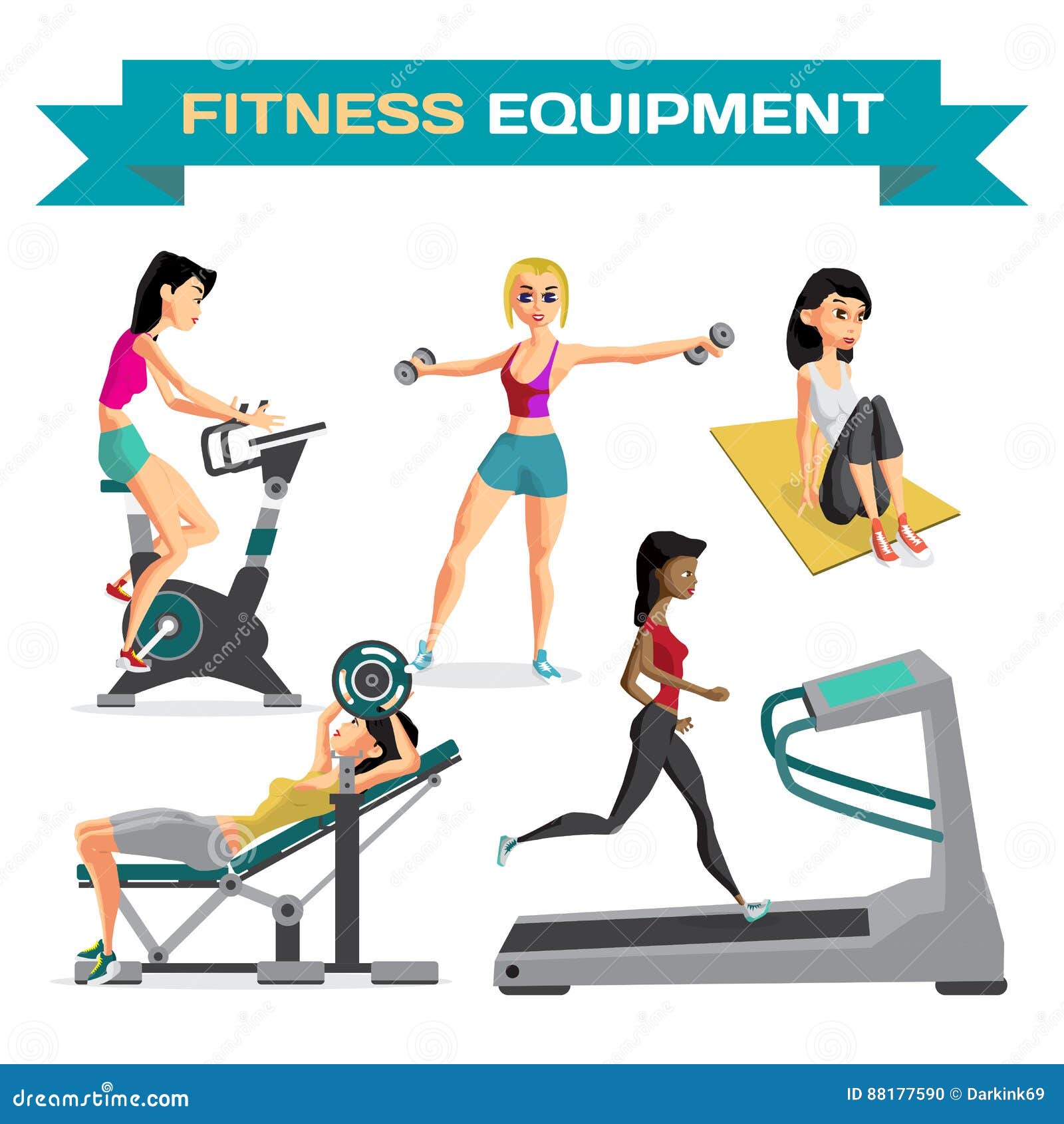 Water bottle with dumbbells and stopwatch clipart. Female Fitness