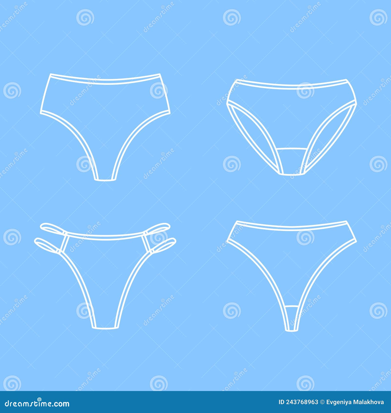Set of Women`s Panties Vector Outline Objects Stock Vector