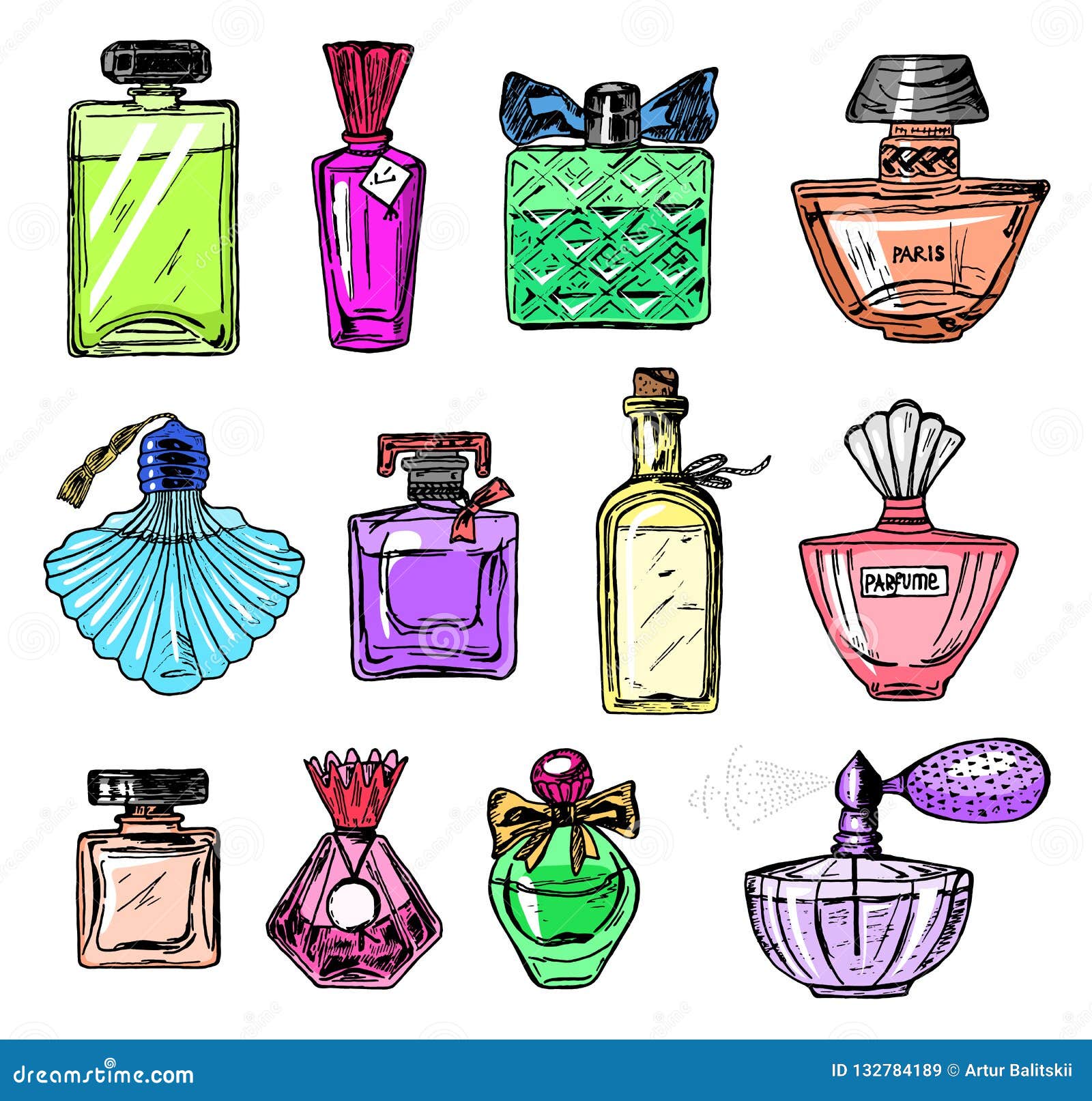 Set of Women`s Perfume in a Bottle. Beautiful Fashionable Glass ...