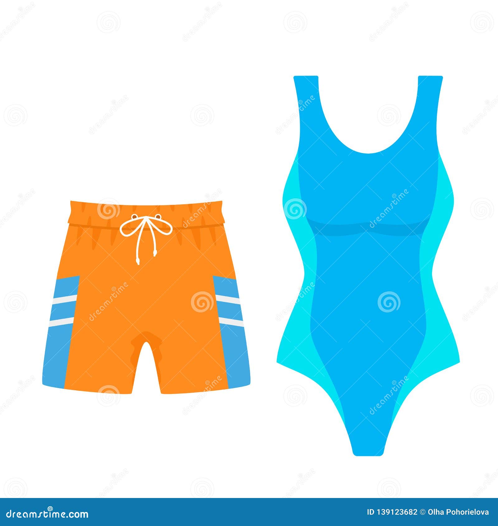 Set Of Women`s Swimsuit And Men`s Swimming Trunks Shorts For Swimming ...