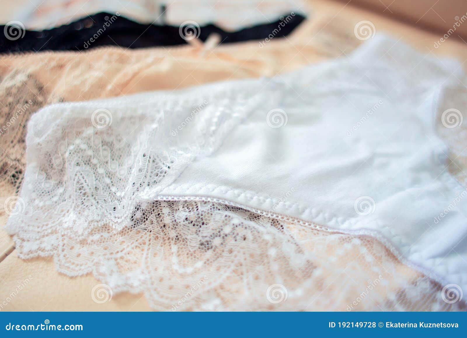 A Set of Women`s Underwear of Three Colors White, Beige, Black. Set of  Women`s Panties Stock Photo - Image of openwork, ribbon: 192149728
