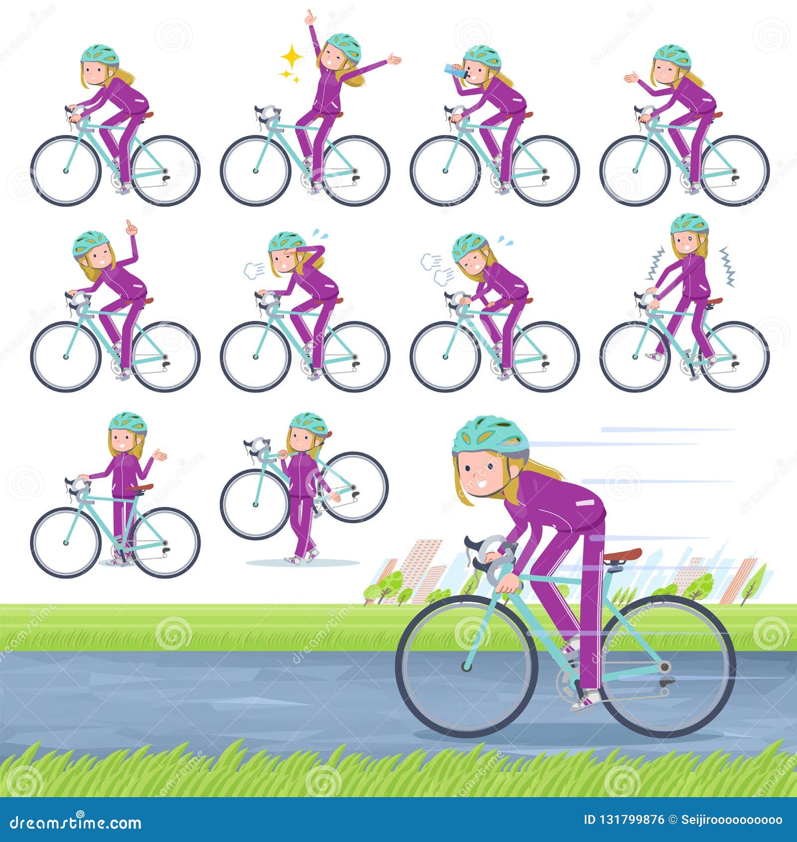 a set of women in sportswear on a road bike.there is an action that is enjoying.it`s  art so it`s easy to edit