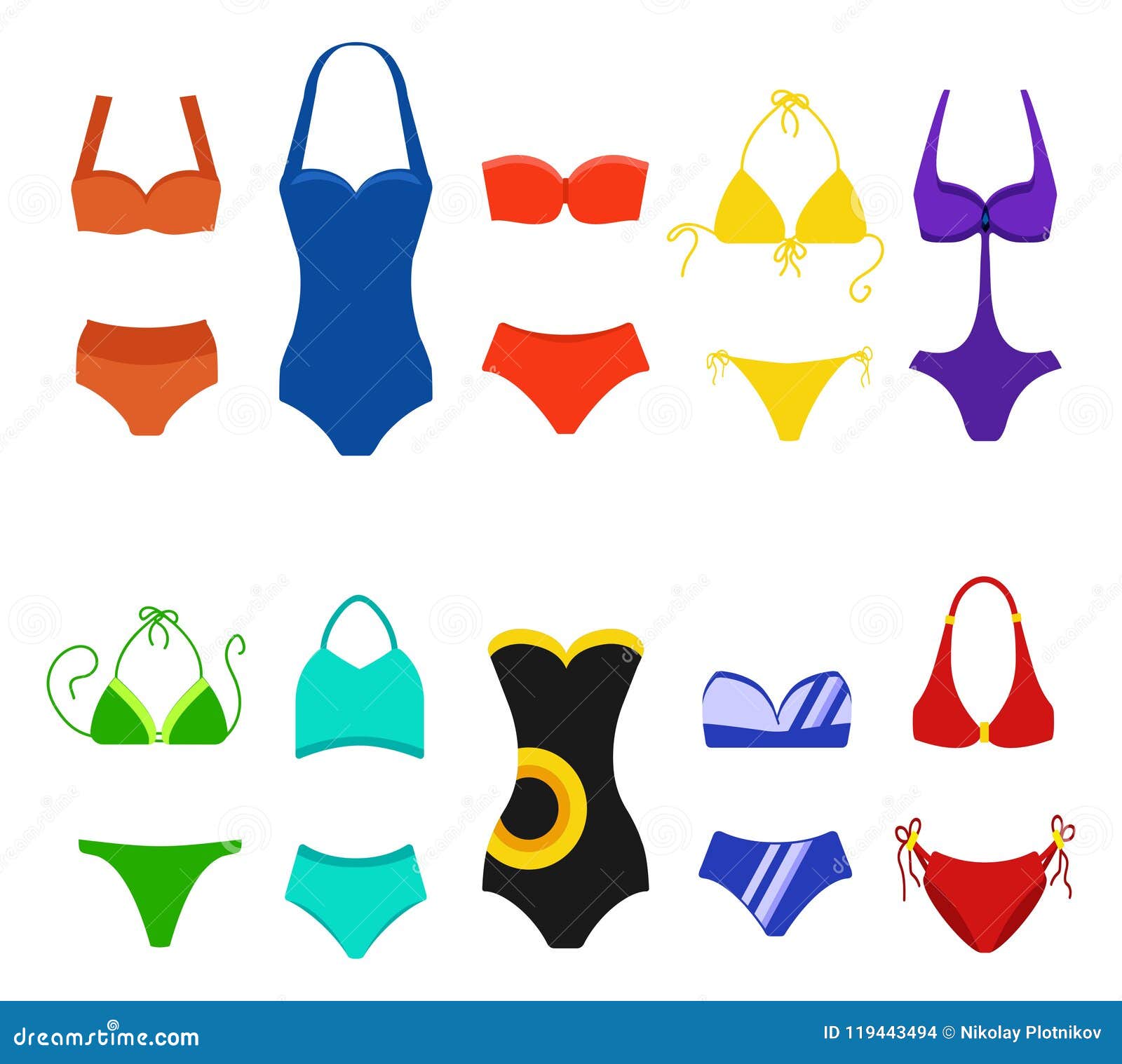 Set of Women Swimsuit Isolated on White Background. Bikini Bathing ...