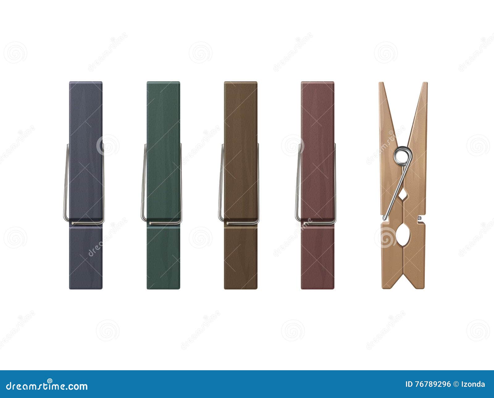 Set Of Wooden Clothespins Pegs Different Color Stock Vector