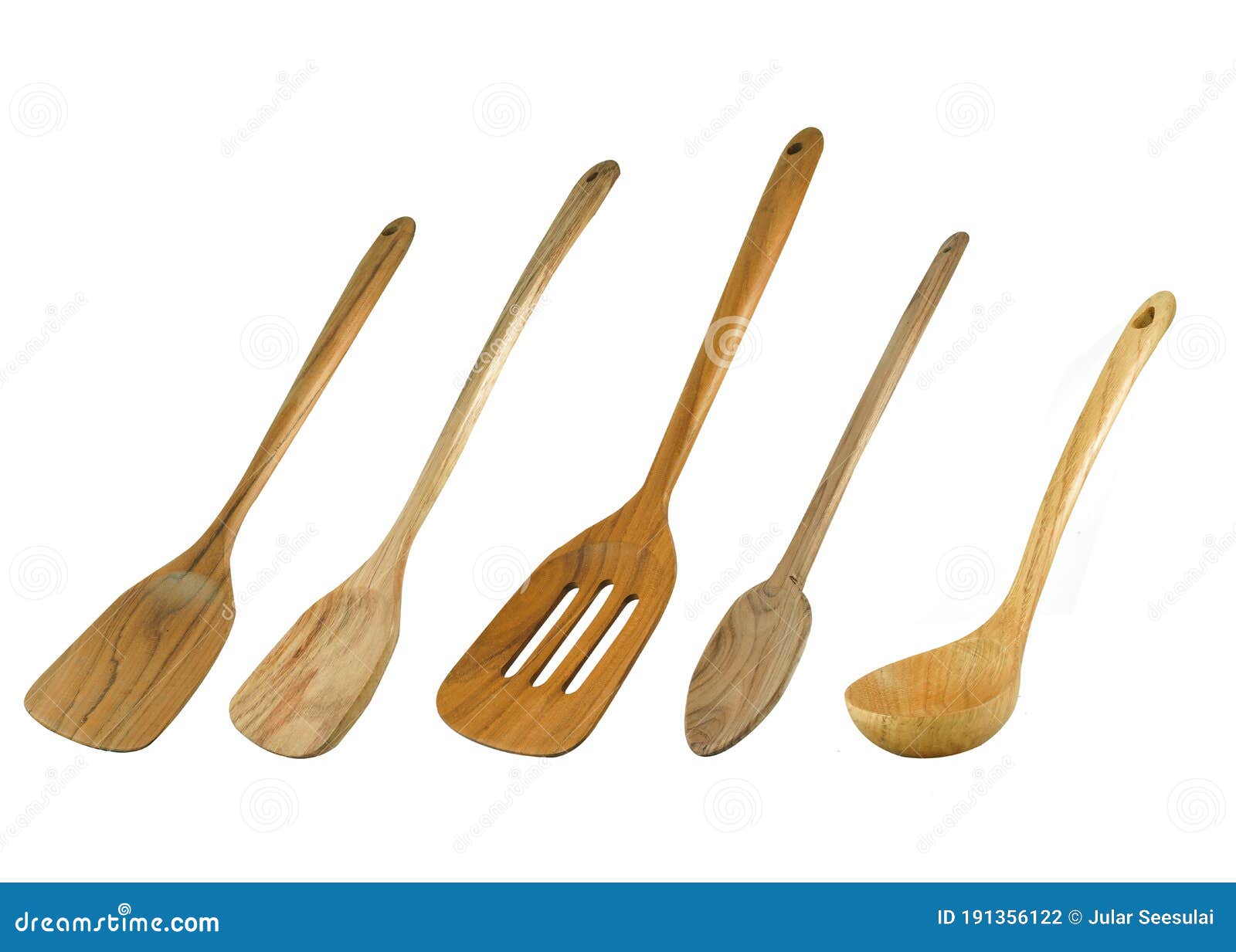 Set of Wooden Ladle is a Kitchenware Bigger Than a Spoon. Stock Photo