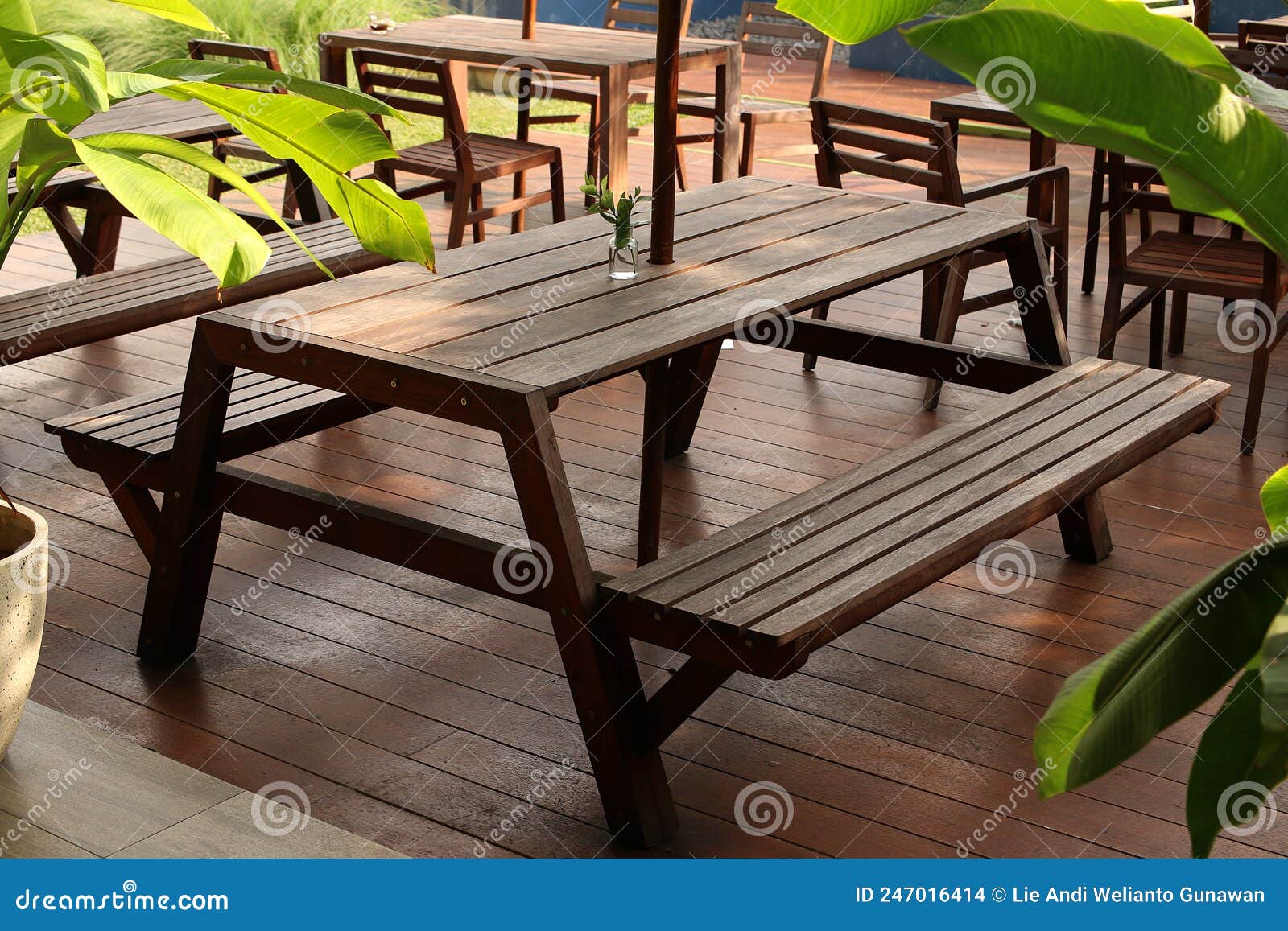 Set of Wooden Outdoor Dining Table and Bench Stock Photo Image of