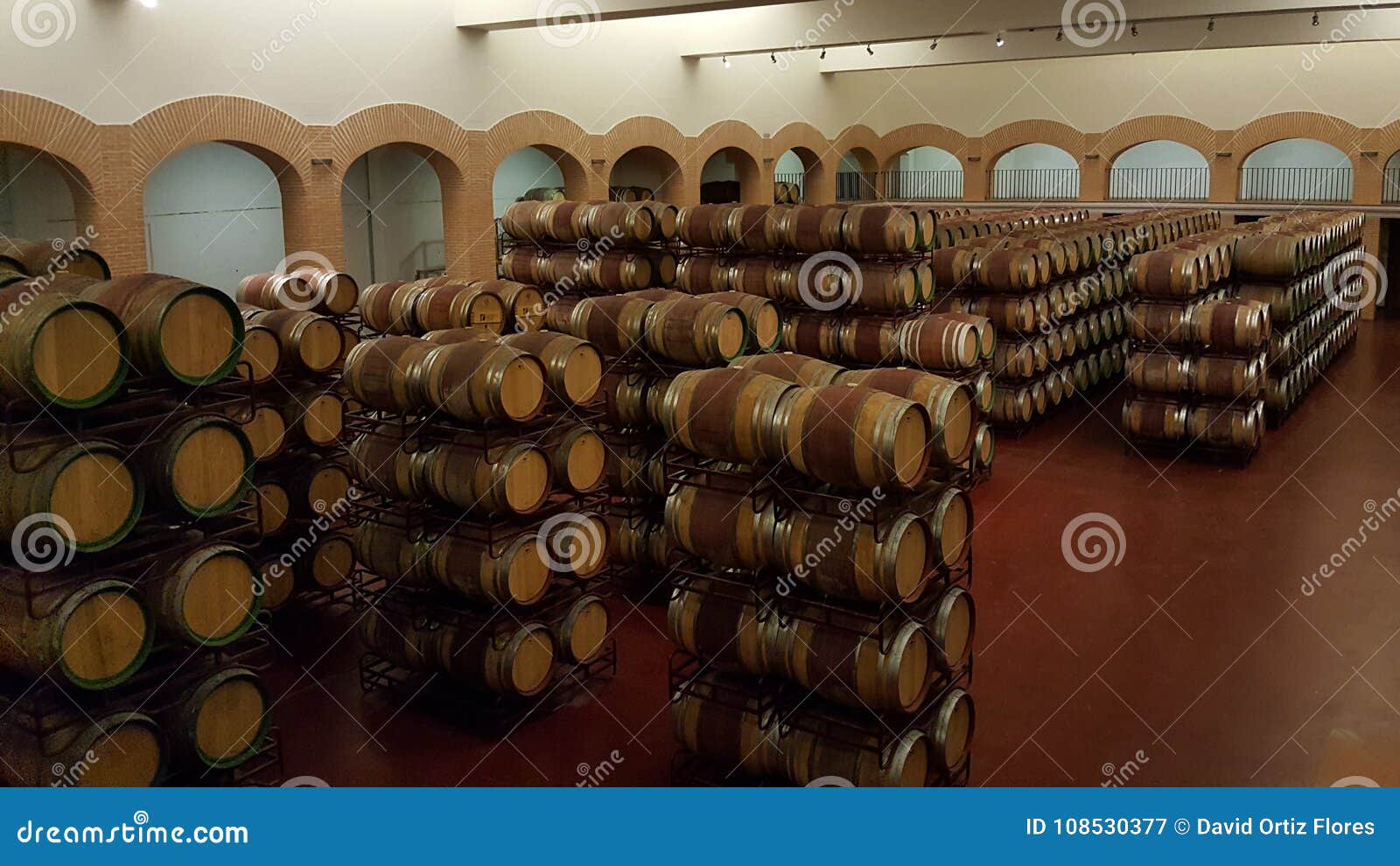Linear of Wine Barrels in Cellar Stacked in Height Stock Image Image