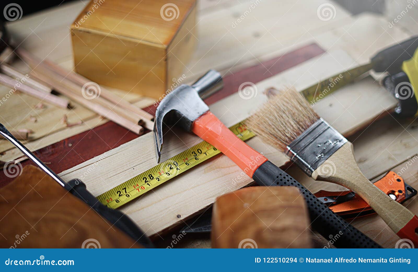 set of woodworking tools on table