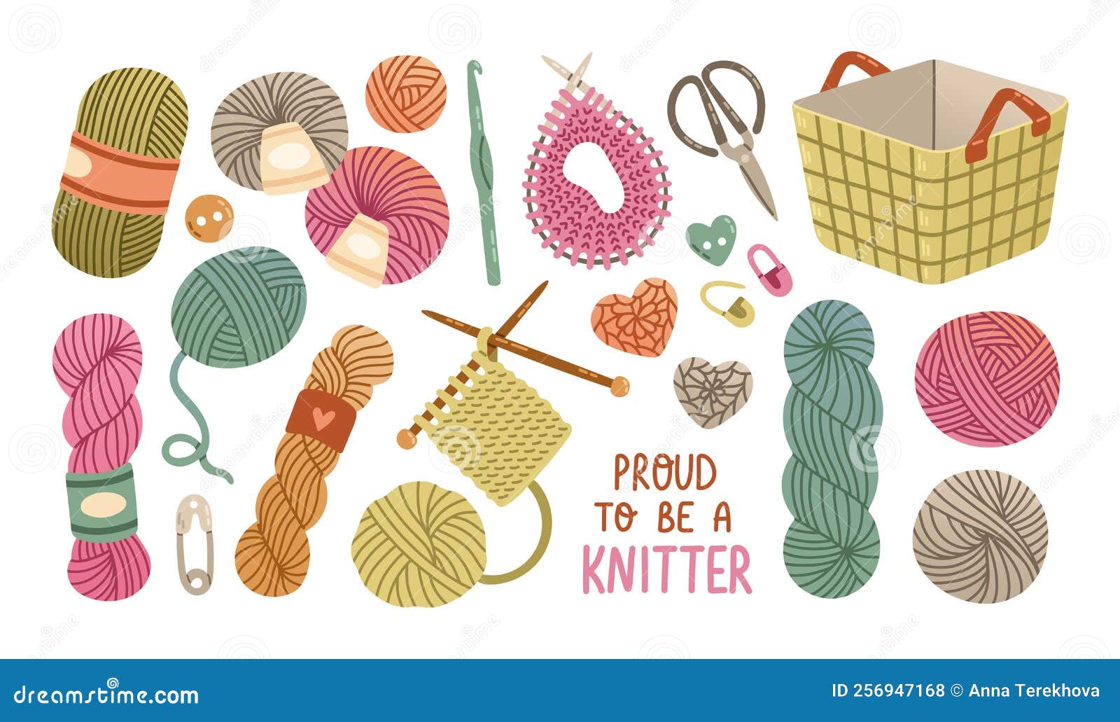 Set of Wool Yarn Balls Knitting Flat Design Vector Stock Vector