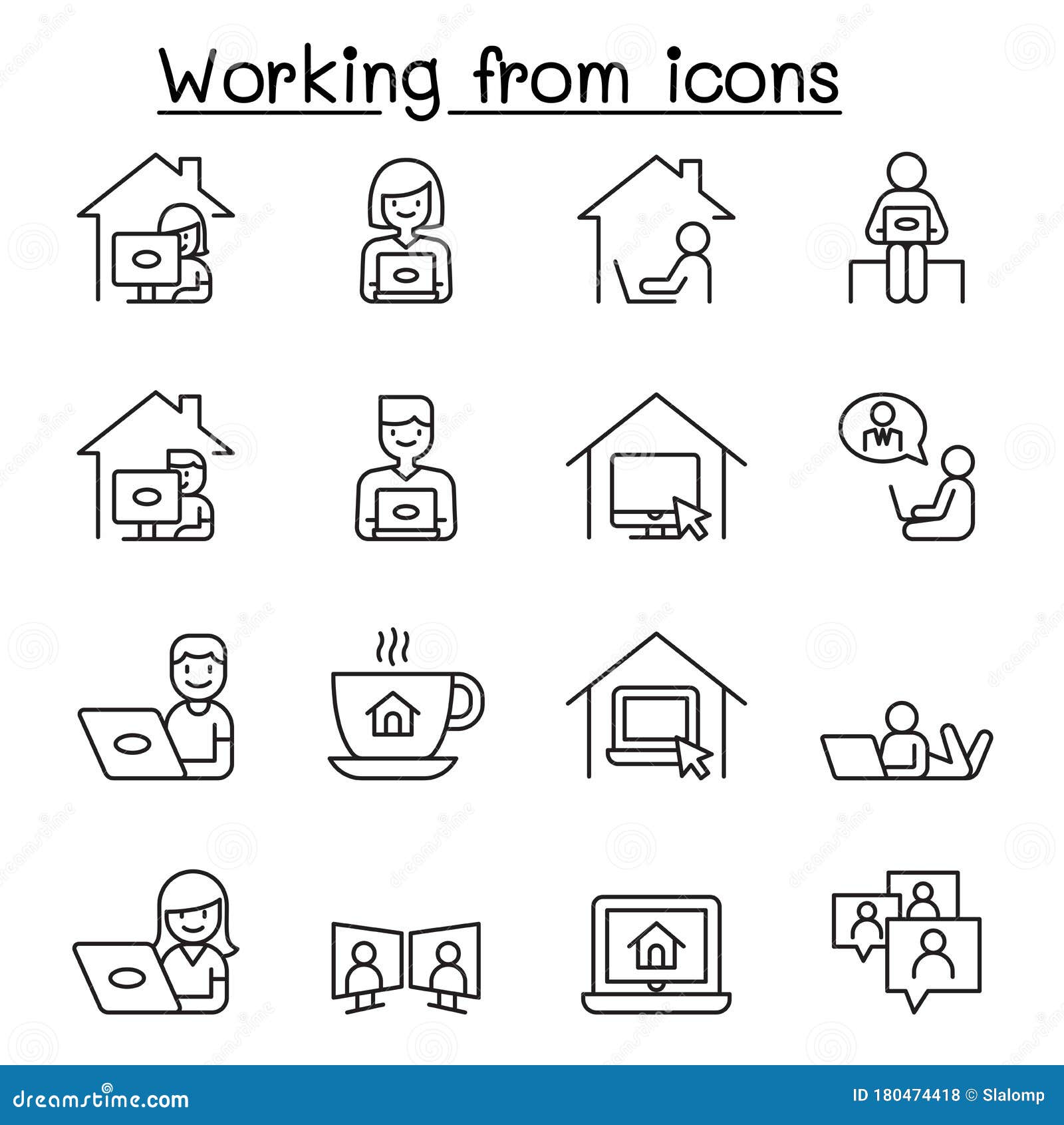 Set of Work at Home Line Icons. Contains Such Icons As, Business People