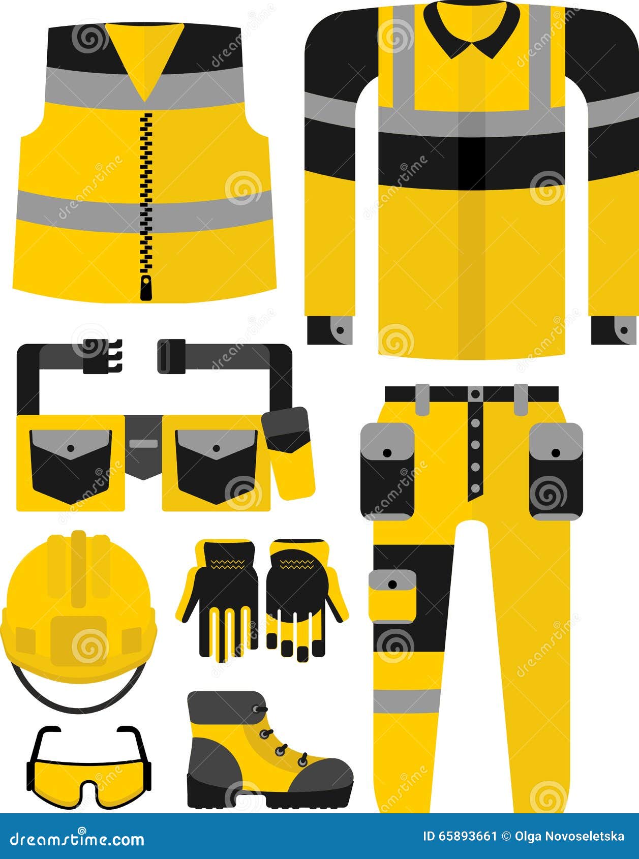 Set of Work Wear Yellow Black Stock Vector - Illustration of resistance ...