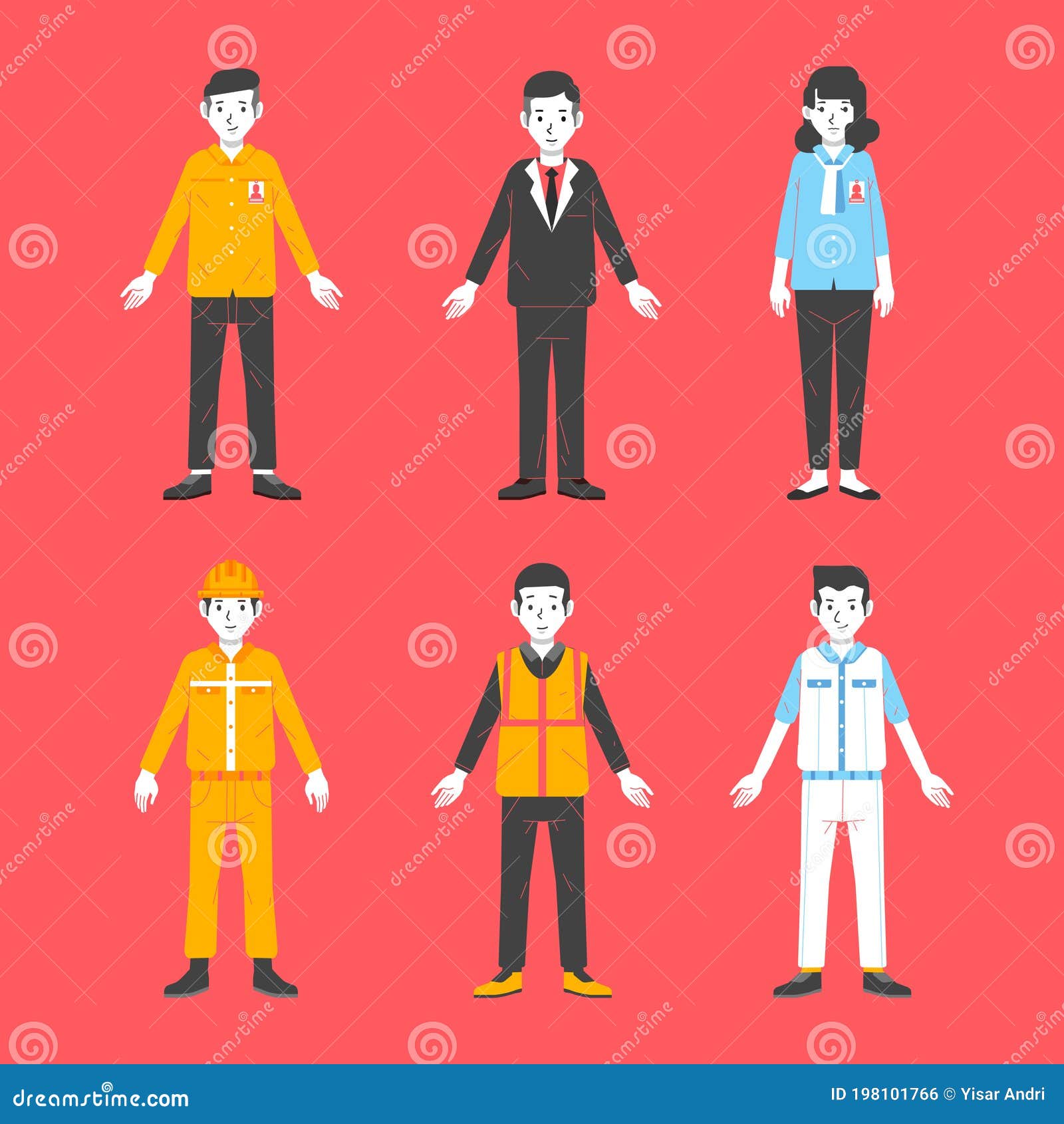 Set of Worker Man and Women Wearing Various Uniform Based on Their
