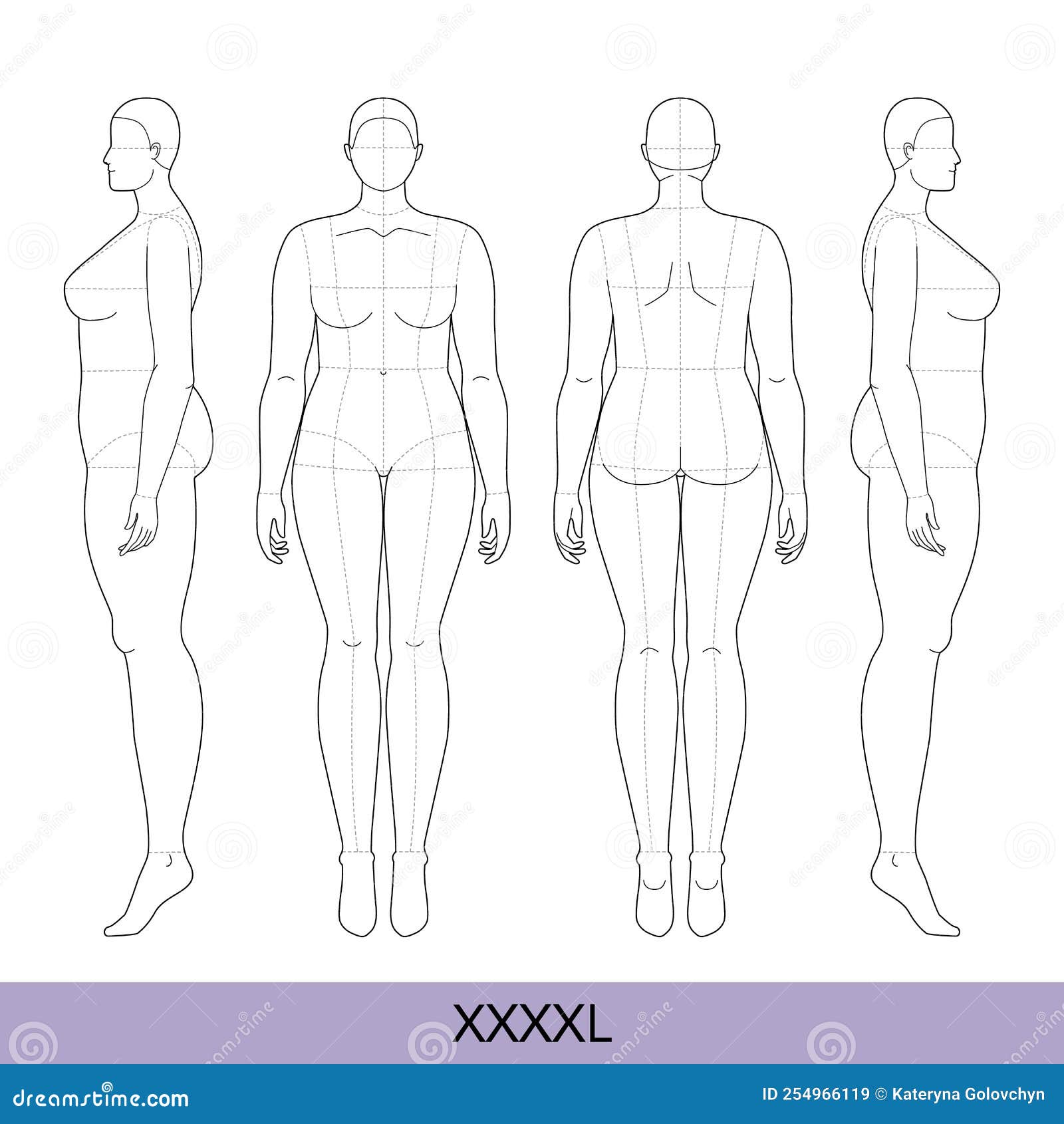 Set of XXXXL Women Fashion Template 9 Nine Head Size Croquis Over Plus Size  Lady Model Curvy Body Figure Front Side Back Stock Vector - Illustration of  exercise, overweight: 254966119