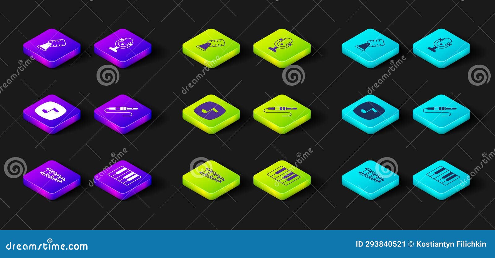 Set Xylophone, Music Synthesizer, Note, Tone, Audio Jack, Microphone and Icon. Vector Stock