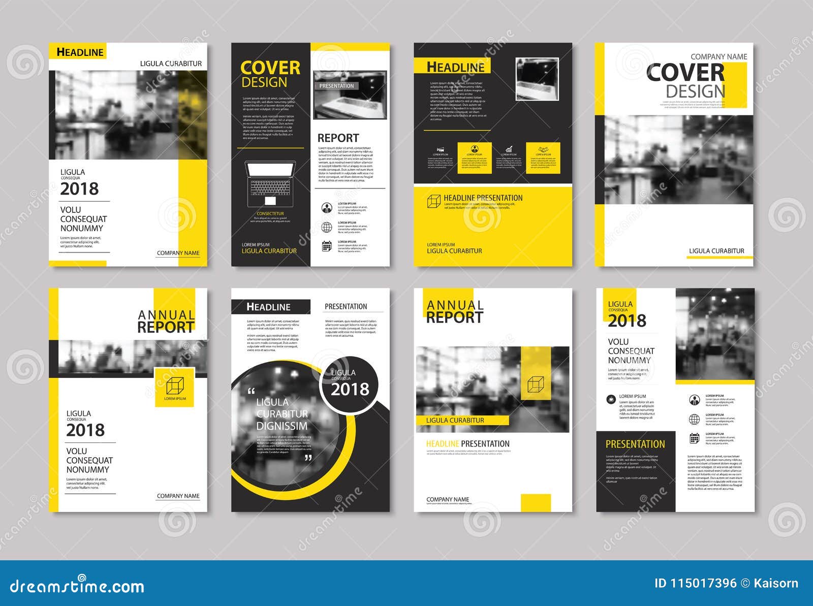 set of yellow cover and layout brochure, flyer, poster, annual r