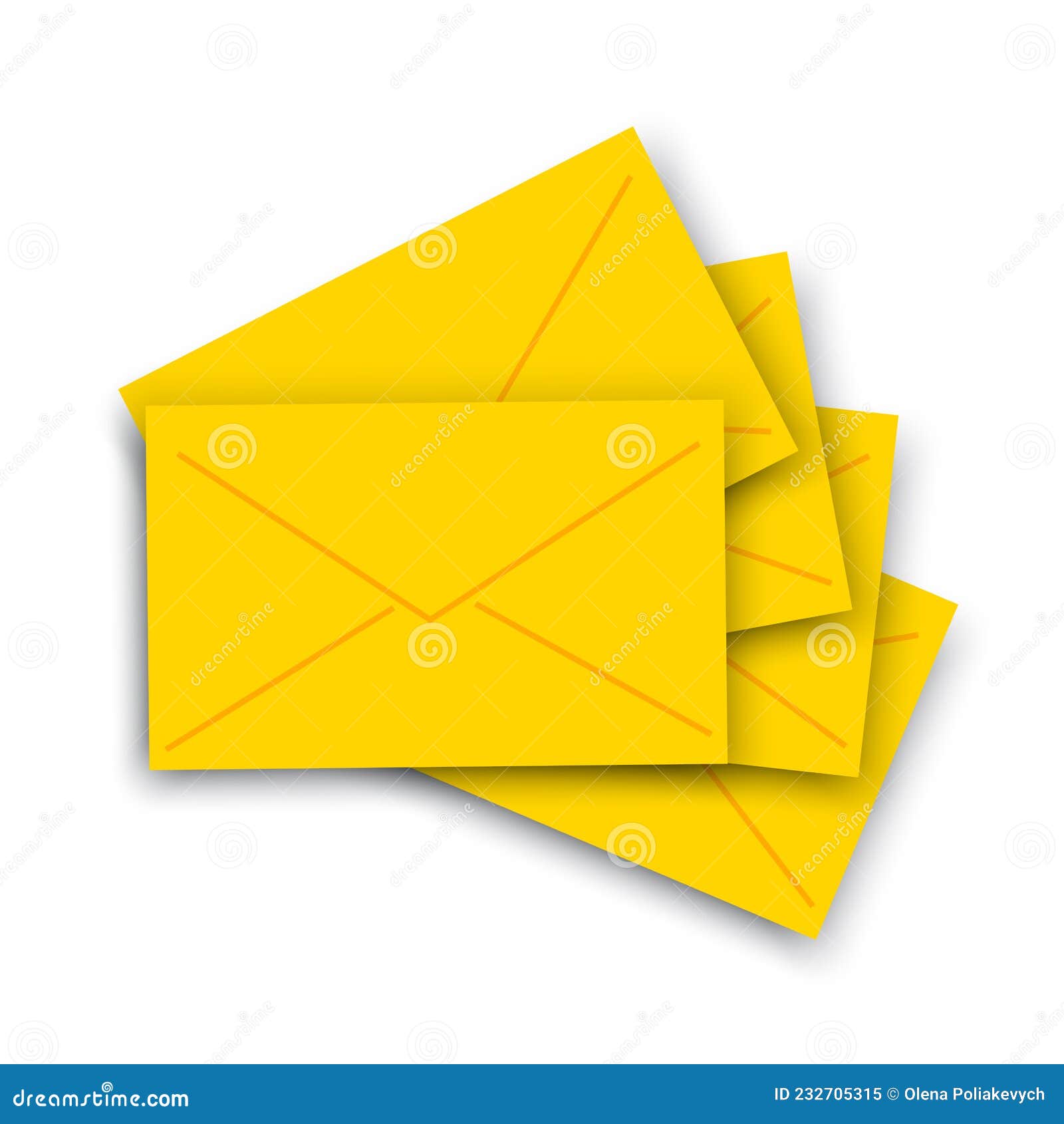 Set of Yellow Envelopes. Post Element. Message Icon. Mail Letter. Freehand Design. Vector